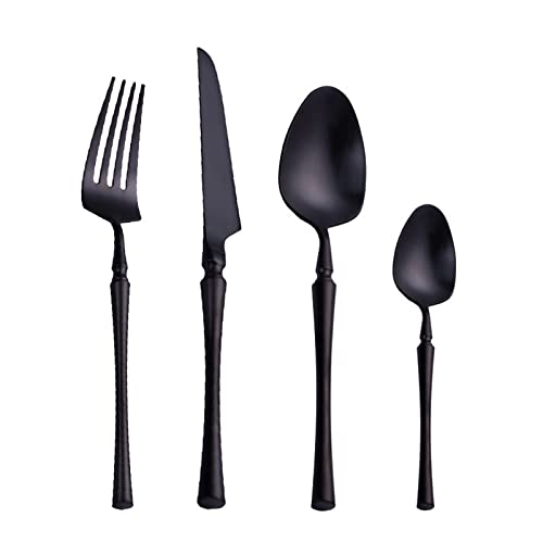 Premium 24-Piece Stainless Steel Flatware Set - Elegant Knife, Fork & Spoon for Restaurant, Home, Kitchen & Party | Durable & Stylish Black Cutlery for Fine Dining, Entertaining & Everyday Use