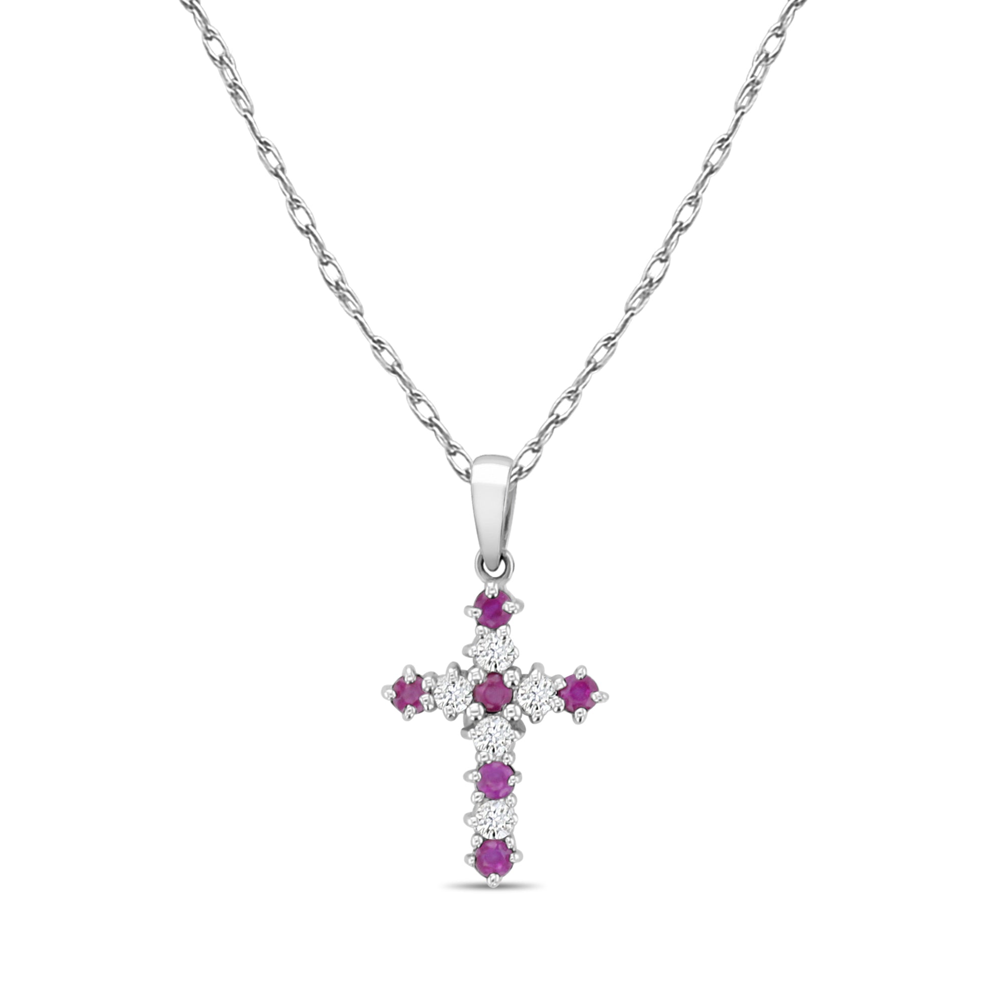 0.5 Carat Ruby & Diamond Cross Pendant Necklace in 14K White Gold - Elegant Gift for Women, Perfect for Weddings, Anniversaries & Special Occasions