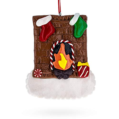 Handmade Clay-Dough Christmas Ornament Set - Fireplace with 2 Stockings - Perfect for Holiday Tree Decor, Gift Exchange & Festive Home Decorating