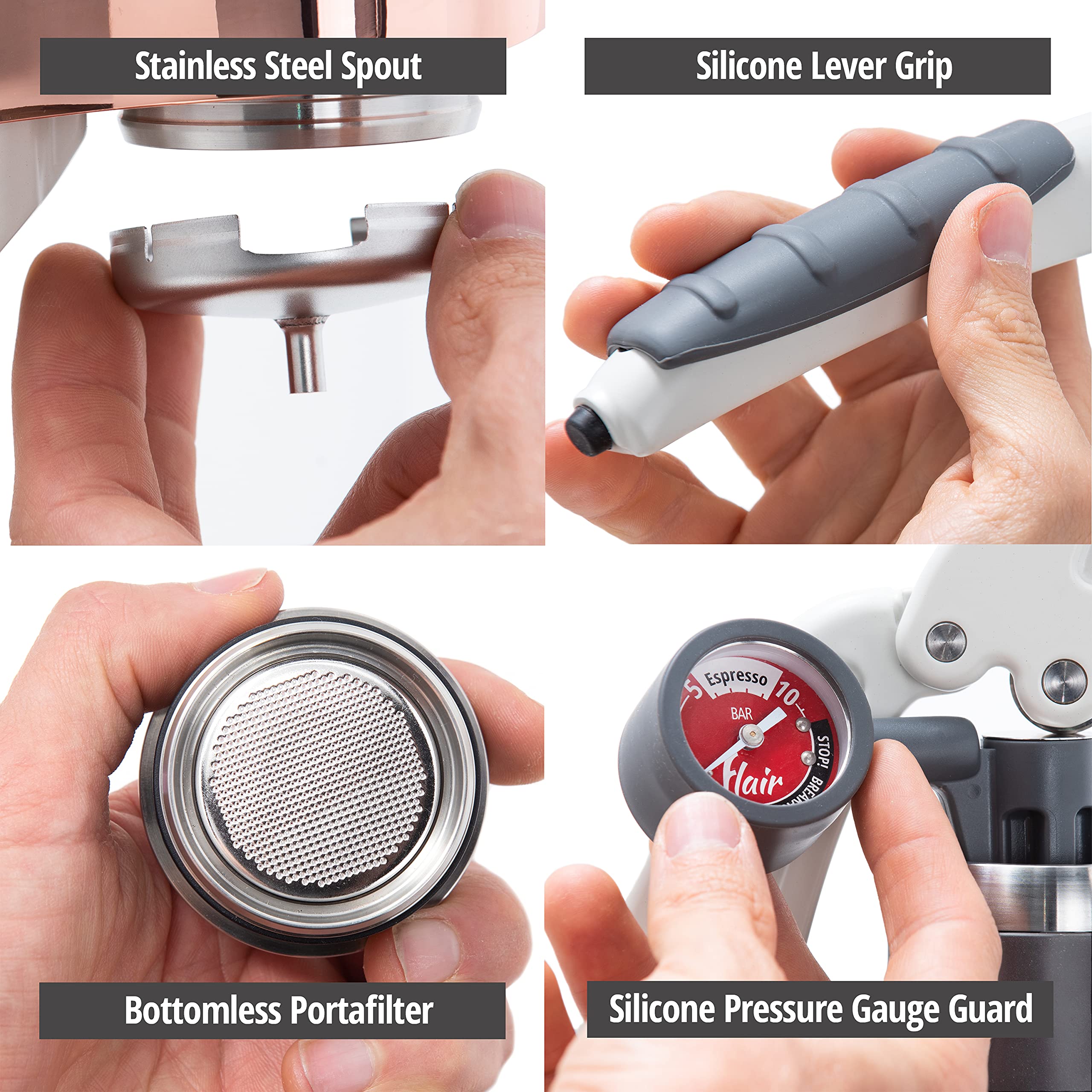 Flair Pro 3 Manual Lever Espresso Maker - Stainless Steel Brew Head with Pressure Gauge & Shot Mirror | Compact Design for Home Baristas | Perfect for Espresso Enthusiasts & Small Kitchens