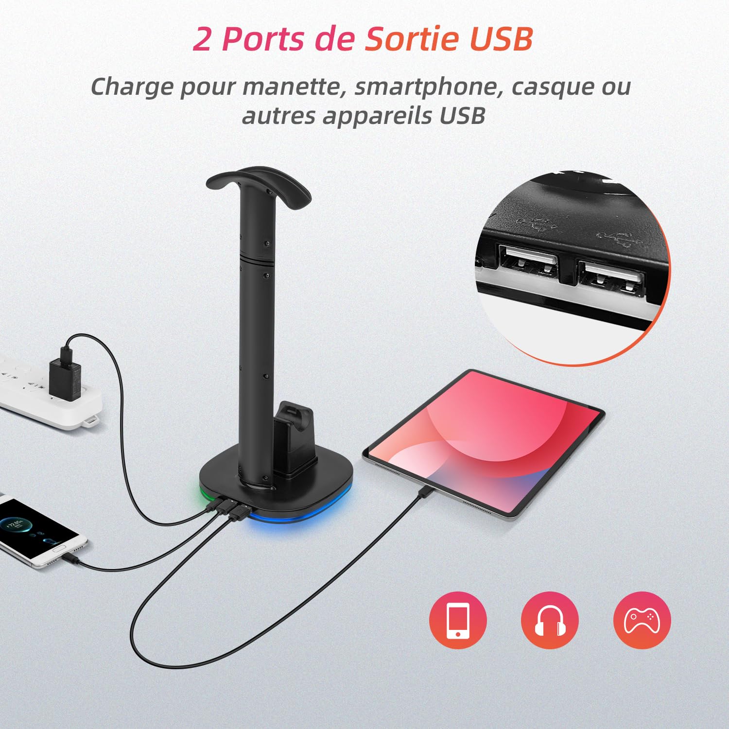 Mcbazel PS5 DualSense Controller Charging Station with Wireless Headset Stand, RGB Lighting - Compatible with PlayStation 5 Console - Perfect for Gaming Setup & Accessory Organization