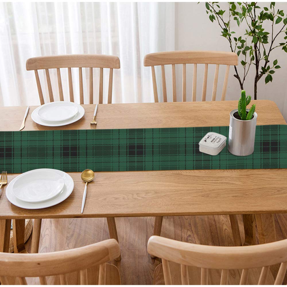 HGOD DESIGNS Tartan Table Runner - Green & Black Scottish Woven Plaid Cotton Linen Tablecloth (14