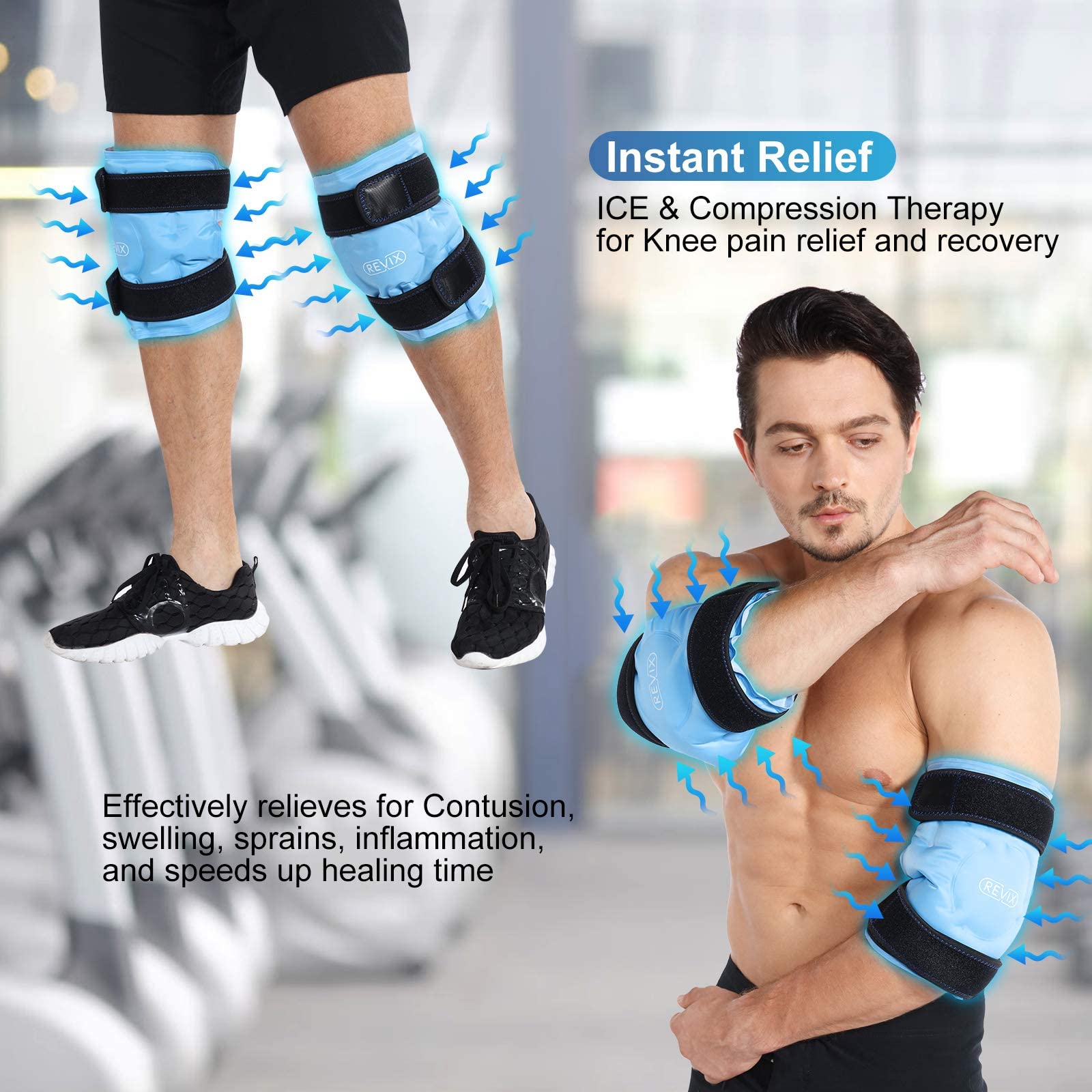 REVIX Reusable Knee Ice Pack Wrap with Cold Compression Therapy - Large Gel Ice Wrap for Knee Pain Relief, Swelling, Injuries & Recovery - Perfect for Post-Workout, Arthritis, Sports Injuries & Surgery Recovery