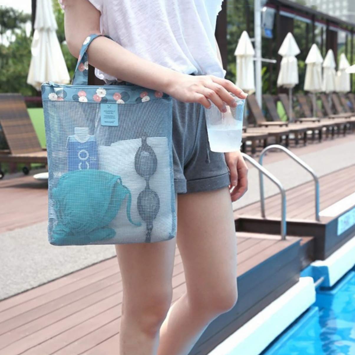 Hemoton 2-Pack Zippered Mesh Beach Tote Bags - Durable Shell Collecting Bags for Women & Kids, Perfect for Beachcombing, Vacation Travel, and Carrying Toys - Waterproof & Lightweight