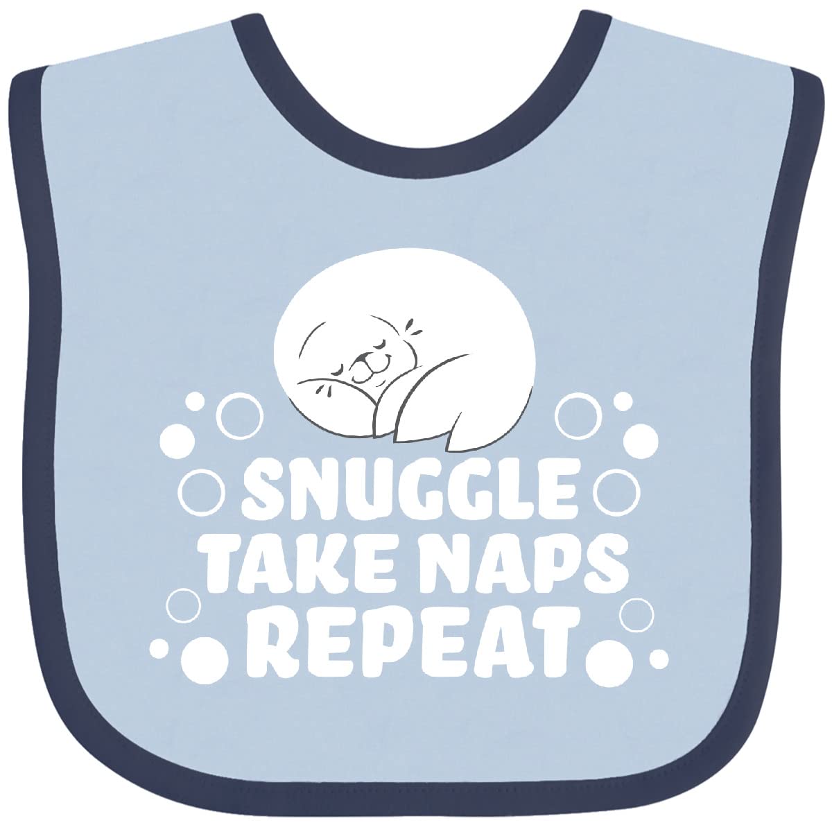 Inktastic Snuggle Take Naps Repeat Cute Seal with Bubbles Baby Bib - Soft & Absorbent for Feeding Time, Playtime & Photo Shoots