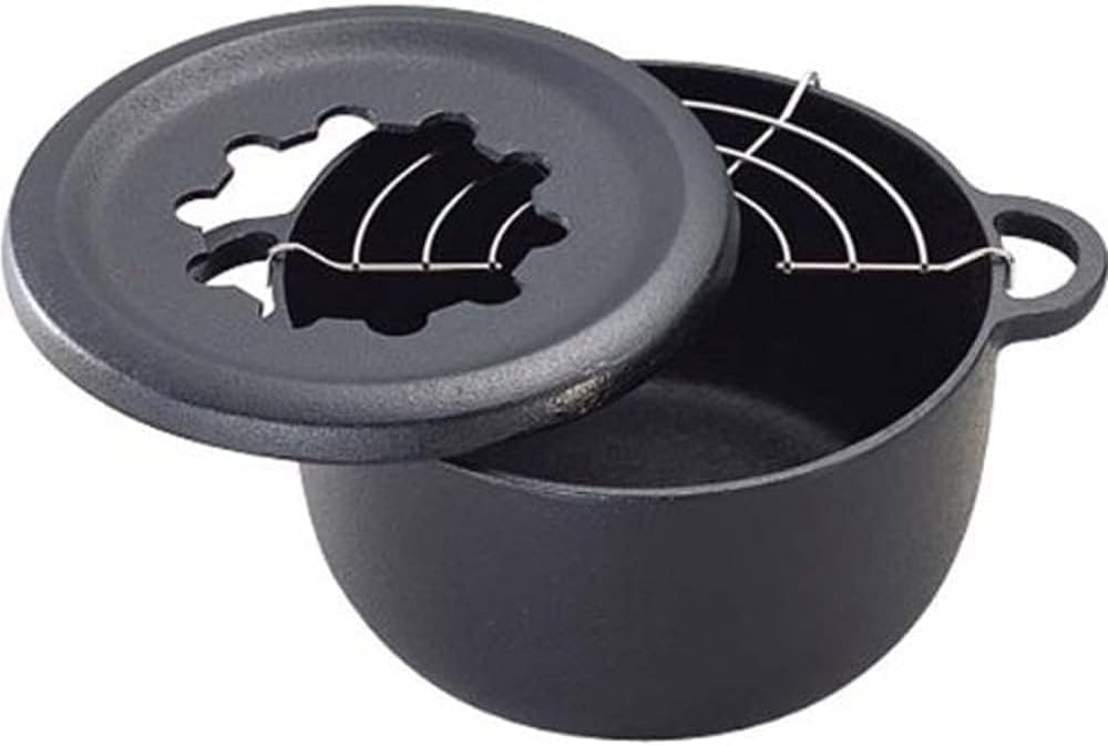 Iwachu 25011 Mini Tempura Pot for Fondue - 6.7 Inch (17 cm) Black Baked Cast Iron Nambu Ware | Perfect for Japanese Hot Pot, Shabu Shabu & Home Cooking