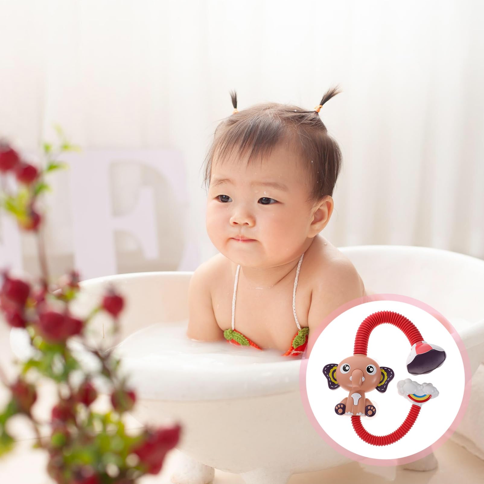 DRESSOOS Electric Shower Head Baby Bath Toys - Waterproof Plastic Shower Toys for Toddlers & Kids (Red) - Fun Bathtime Play & Sensory Development