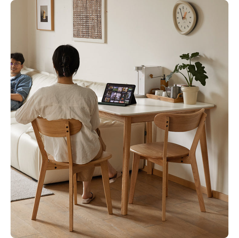 Solid Oak Wood Dining Table with Slanted Legs - Modern Farmhouse Style for Kitchen, Dining Room & Small Space