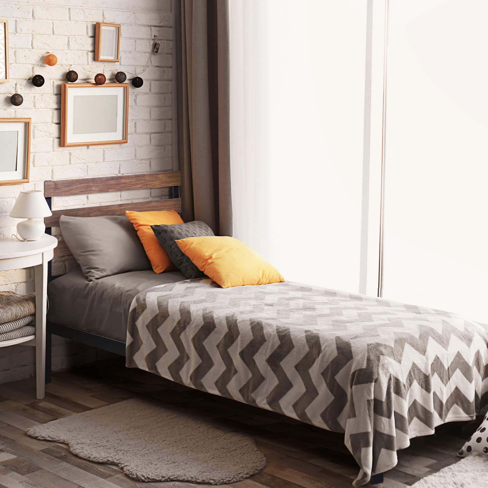 **Giantex Twin Size Metal Bed Frame with Headboard - Heavy Duty Platform Bed, Wooden Slat Support & Under Bed Storage - No Box Spring Needed, Easy Assembly - Perfect for Small Spaces, Kids Rooms & Guest Bedrooms**