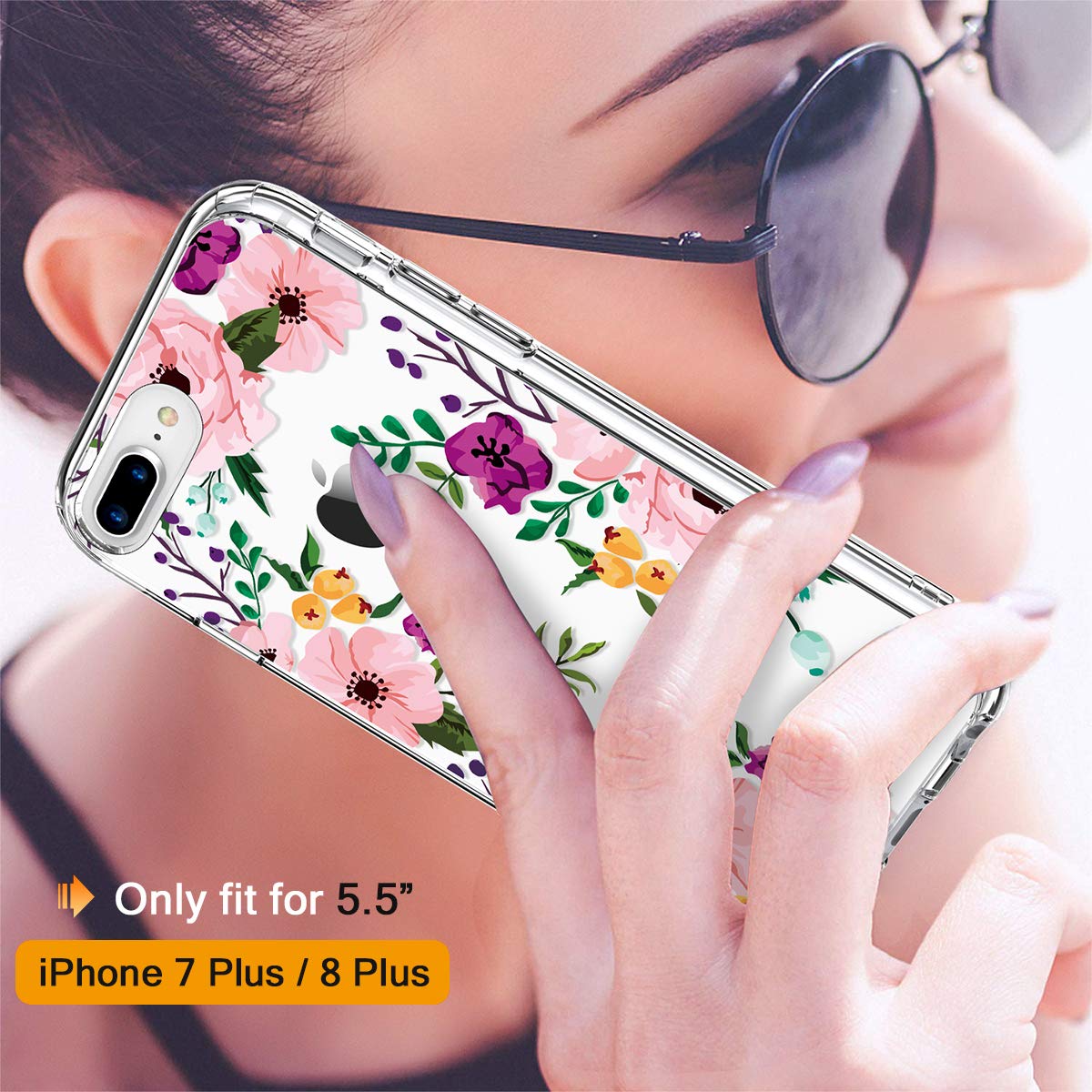 GiiKa Clear Heavy Duty Protective Case for iPhone 8 Plus/7 Plus with Screen Protector - Floral Design TPU Bumper Cover for Women & Girls | Perfect for Everyday Use, Work, and Travel Protection