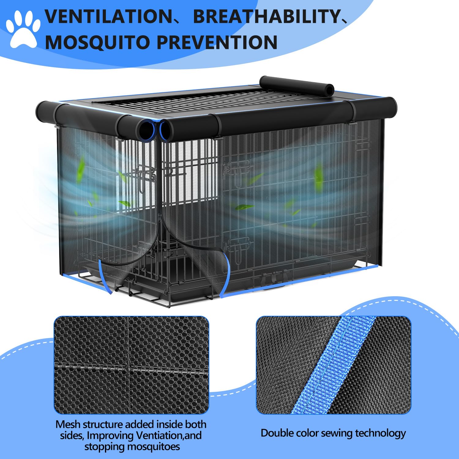 Waterproof 600D Oxford Dog Crate Cover - Windproof & Breathable Mesh Kennel Cover with Storage Pocket for Large Dogs & Cats (42 Inch) - Perfect for Indoor/Outdoor Use, Travel & Crate Training