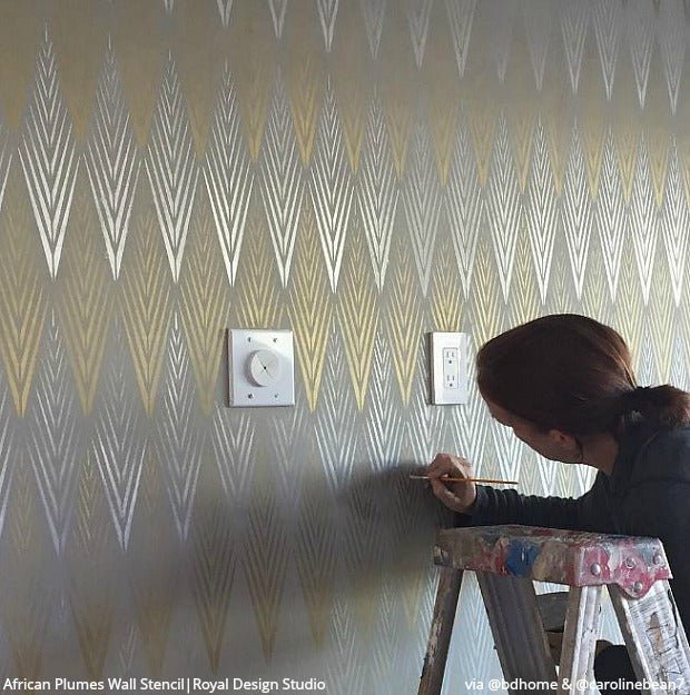 African Feathers Wall Stencil - Raven & Lily Design for DIY Home Decor, Nursery, and Living Room Accent