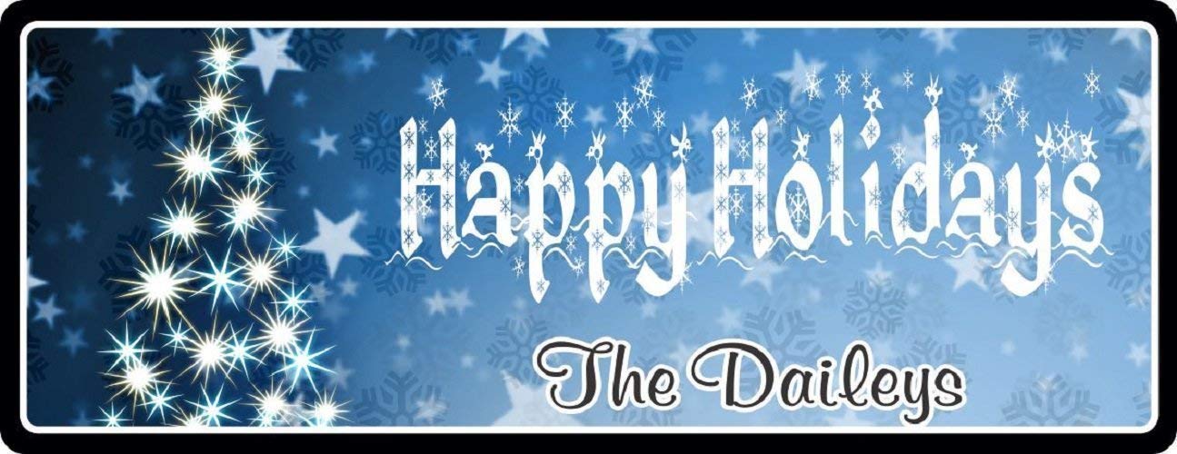 Personalized Happy Holidays Sign - Indoor & Outdoor Blue Christmas Hanging Decoration for Home, Party & Festive Decor