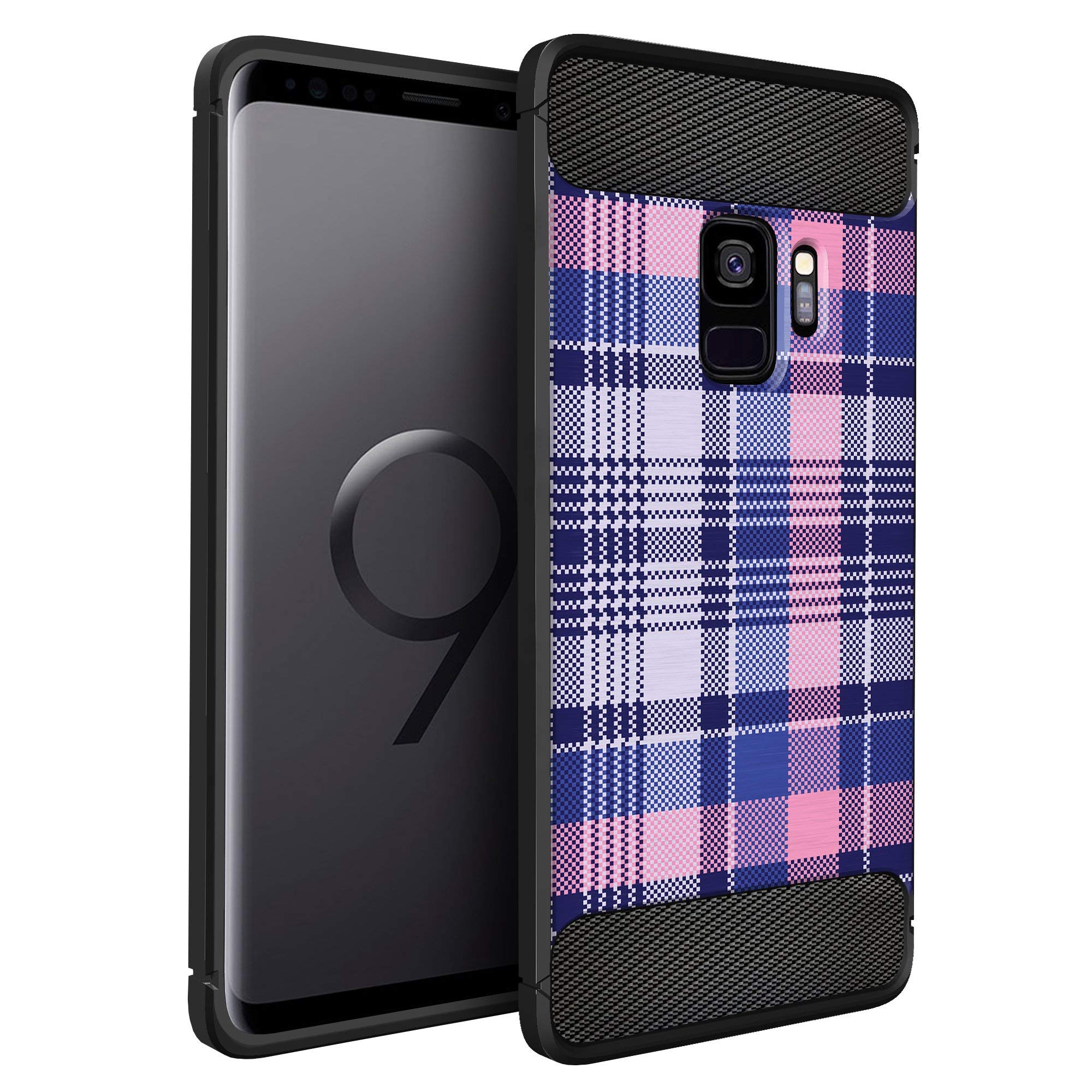 Samsung Galaxy S9 Case - Slim Shockproof TPU Protective Cover with Flexible Design | Pink Plaid Pattern | Perfect for Everyday Use, Work & Travel Protection