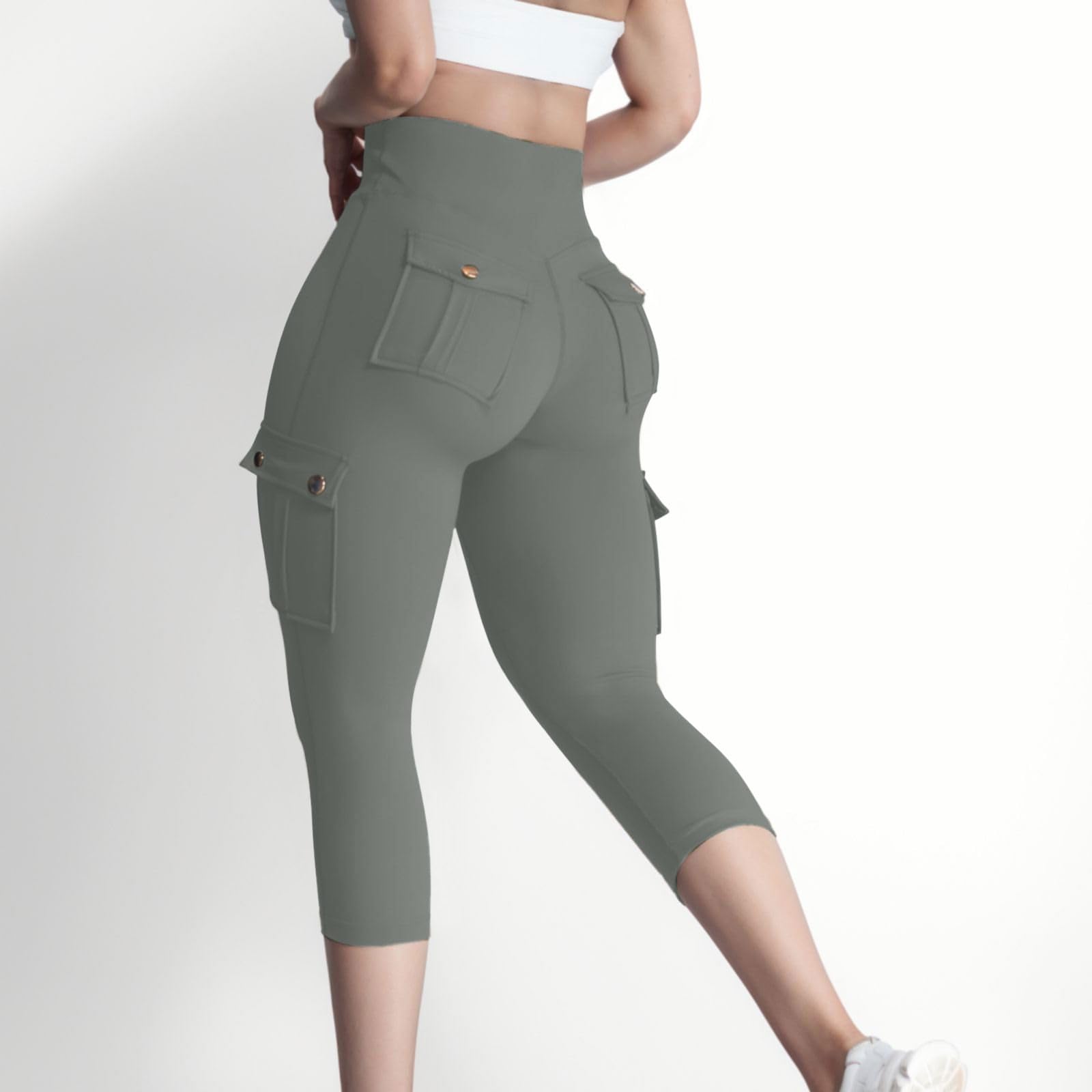 Icepcy Women's High Waisted Cargo Yoga Pants with Flap Pockets - Stretchy Workout Leggings for Running, Gym & Outdoor Activities