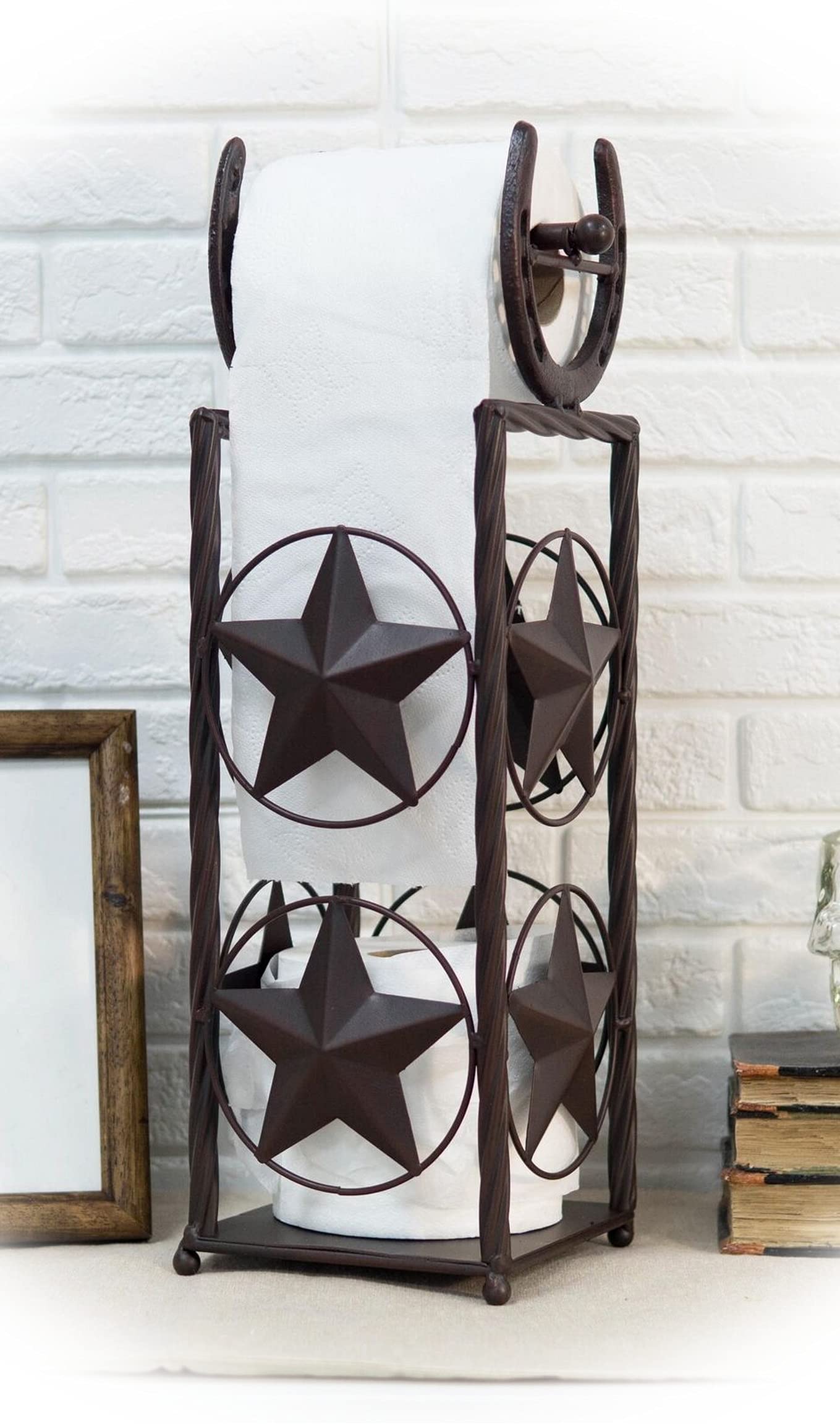 Vintage Western Rustic Lone Star Horseshoe Toilet Paper Holder Stand - Cast Iron Bathroom Decor for Farmhouse, Ranch & Cabin Style Homes - Unique Gift for Birthday, Housewarming & Western Theme Parties (EB-6526GIF) - Perfect for Country Bathrooms, Saloons & Cowboy Themed Spaces