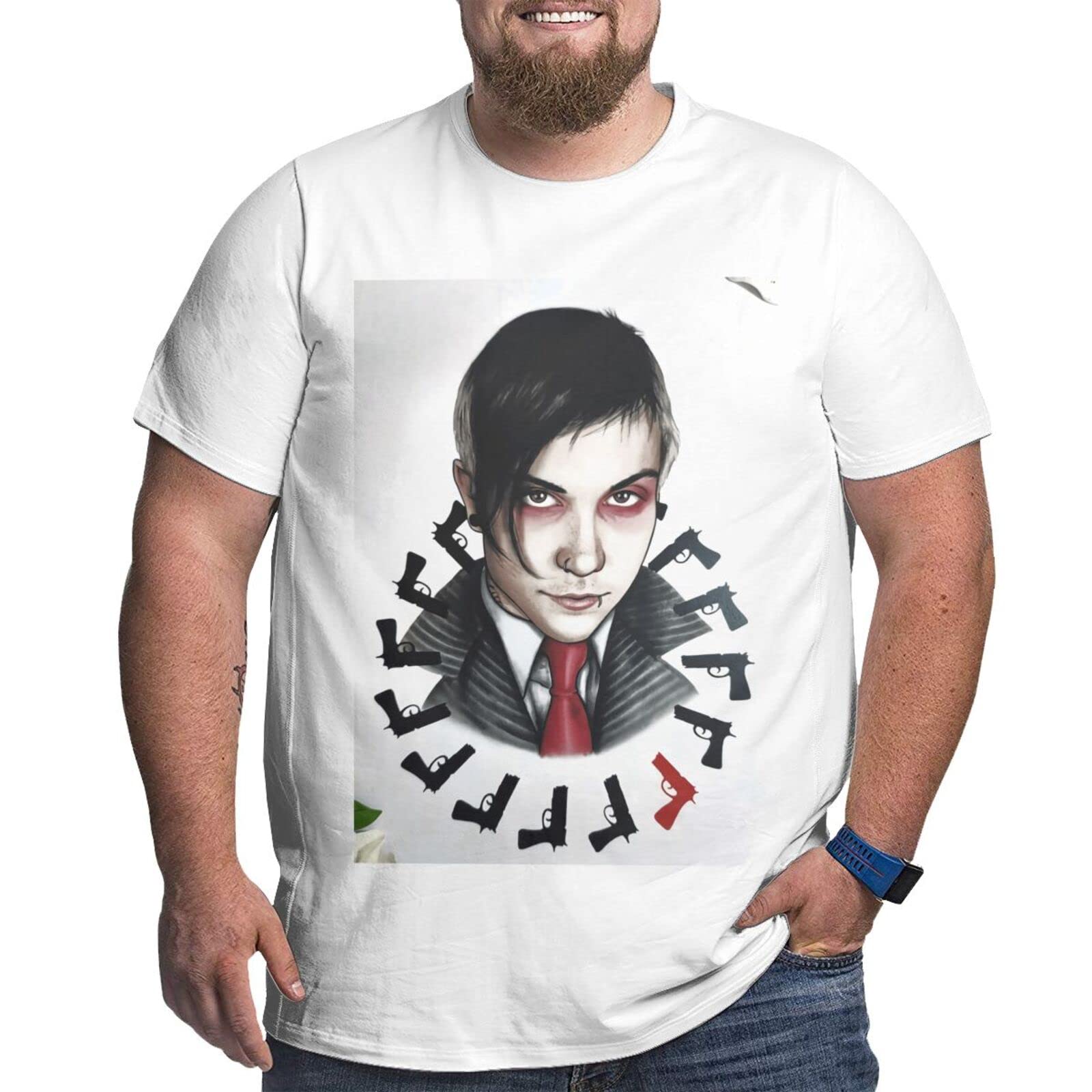 Frank Iero Oversized Cotton T-Shirt for Men - Big & Tall Short Sleeve Tee in White - Perfect for Concerts, Casual Wear and Street Style Fashion
