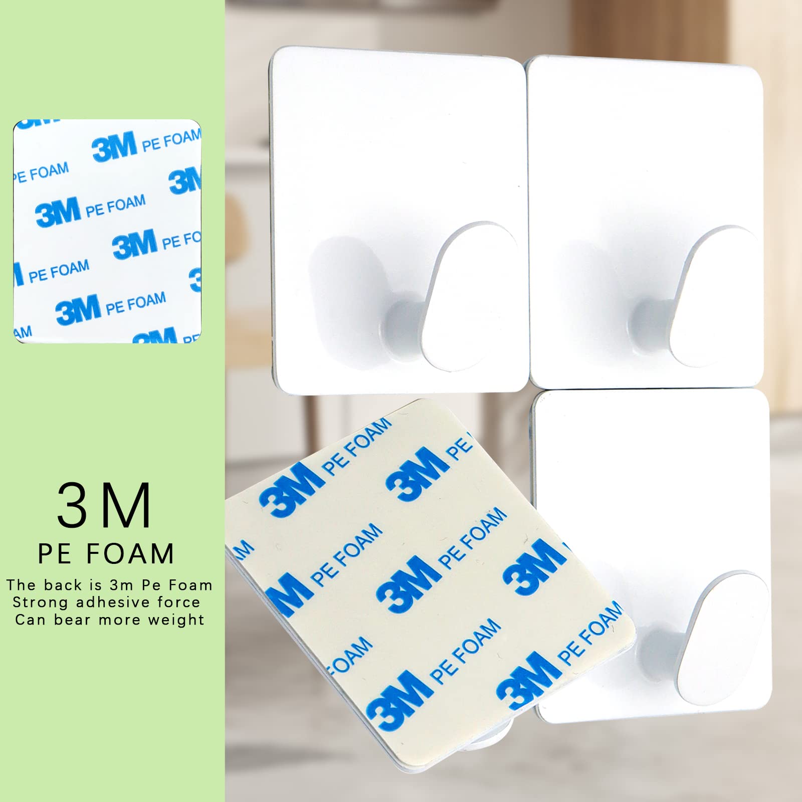 Stainless Steel Adhesive Hooks - 4 Pack White Wall Hooks for Bathroom, Kitchen & Entryway - Heavy Duty Towel Hooks, Coat Hooks & Utility Hooks - Perfect for Hanging Clothes, Hats, Robes, Bags, Keys & Shower Accessories