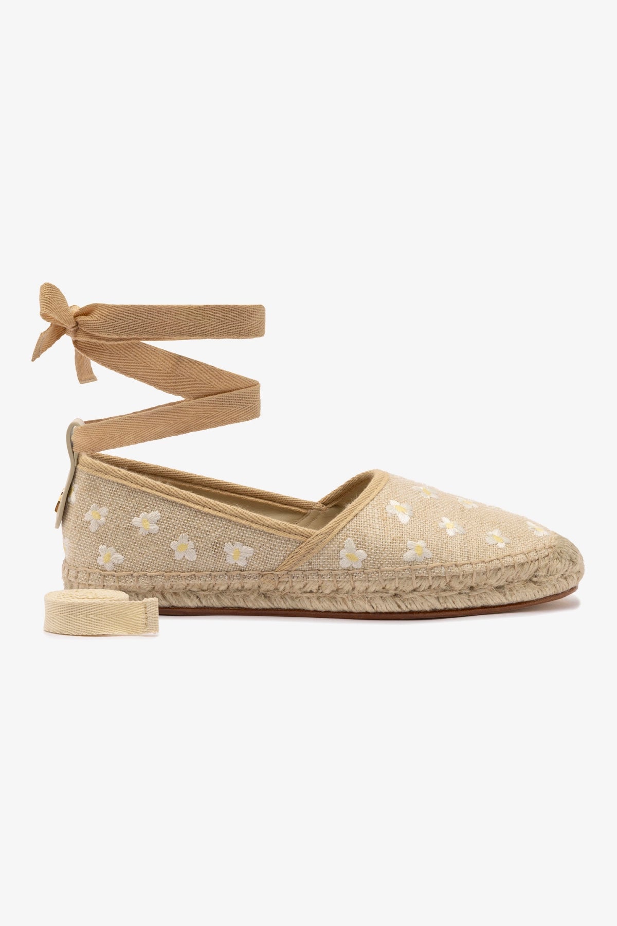 Letizia Women's Espadrille Flats - Raw Linen with Daisy Embroidery | Comfortable Summer Casual Shoes for Beach, Vacation & Everyday Wear