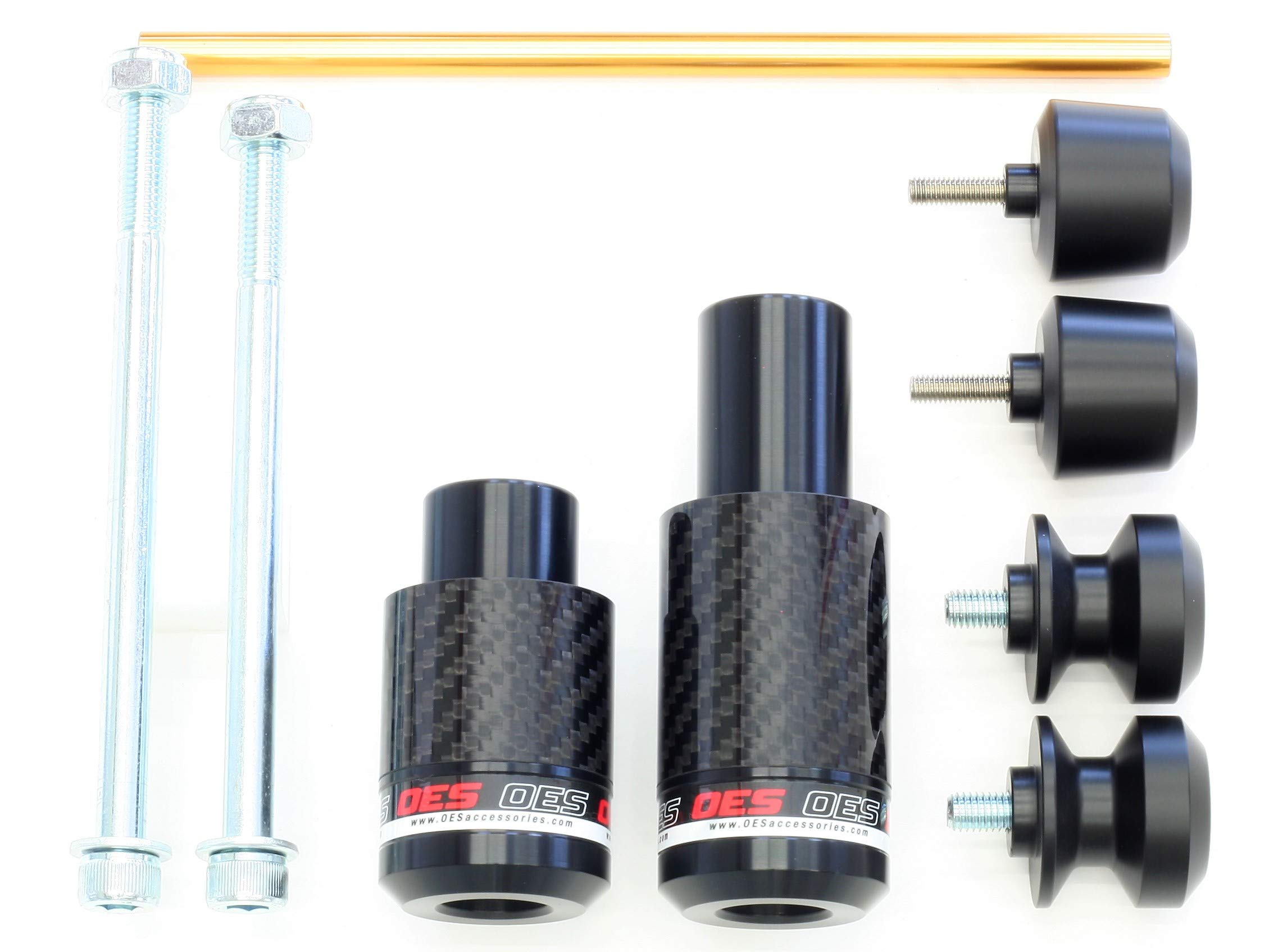 OES Accessories Carbon Fiber Frame Sliders & Fork Sliders for 2017-2025 Kawasaki Ninja 650 Motorcycle - Red | Enhanced Protection for Sport Bike Riding & Track Days