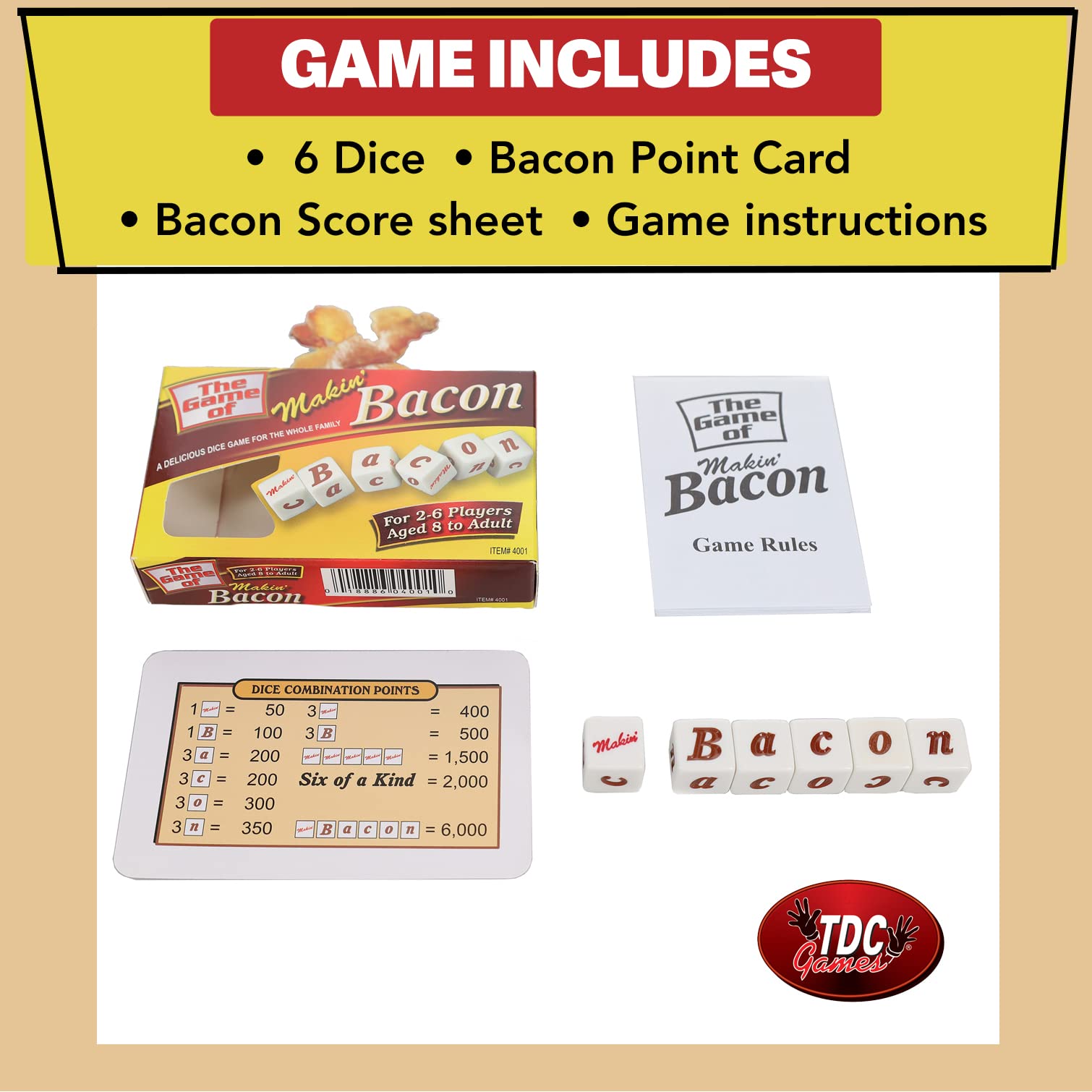 **Makin' Bacon Dice Game - Fun Family Board Game for Adults & Kids - Perfect for Parties, Game Nights & Travel**