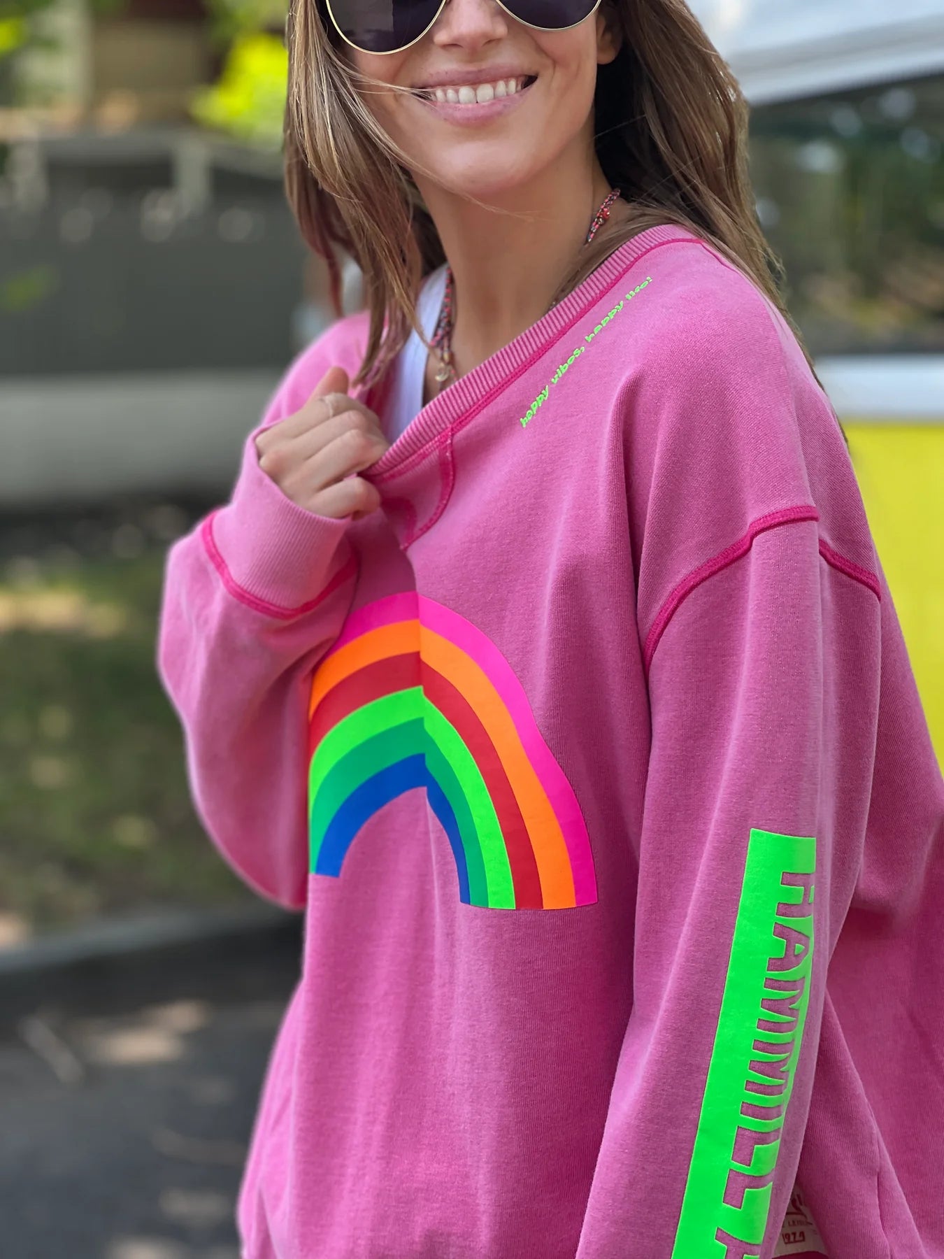 Vintage Rainbow Sweater for Women - Soft Washed Pink Cotton Pullover | Perfect for Casual Outfits, Fall Layering & Cozy Winter Wear