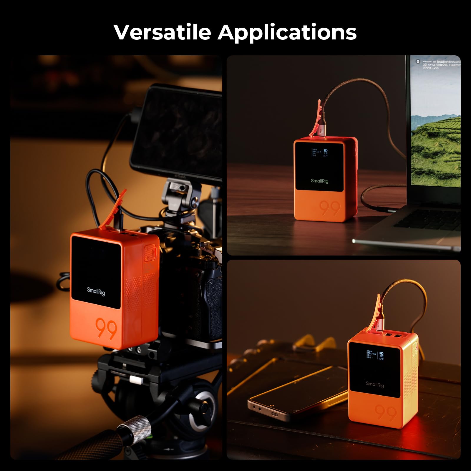 SMALLRIG VB99 Orange V Mount Battery - 99Wh 6800mAh High Capacity with 100W Output, Fast 2H Charge, USB-C/D-TAP/USB-A/Dual DC Ports, OLED Display | Perfect for DSLR Cameras, Camcorders, Monitors & Video Lights | Professional Photography & Videography Power Solution