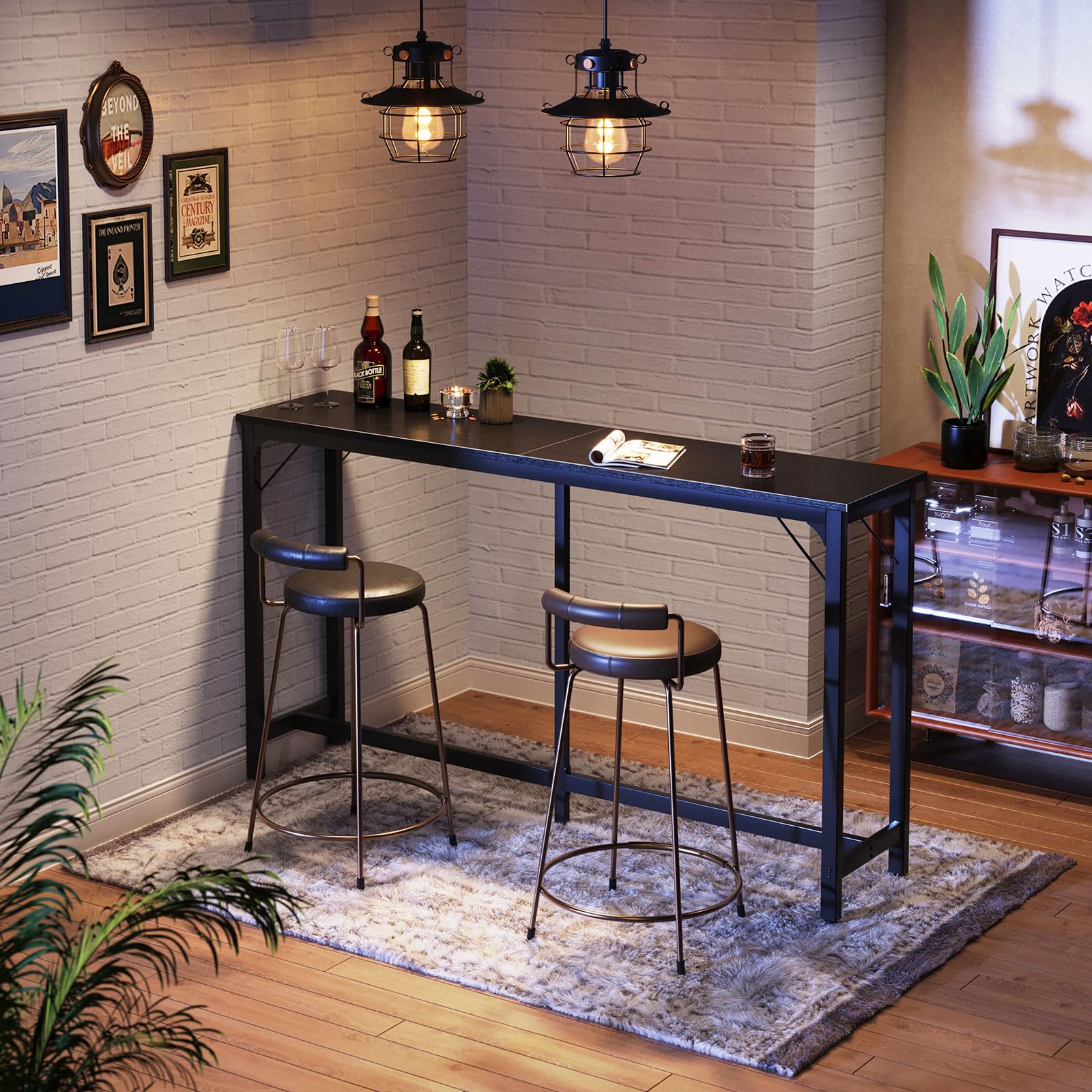ODK 71 Inch Black Rectangular Bar Table - Counter Height Pub Table with Sturdy Metal Legs & Scratch-Resistant Top for Kitchen, Dining Room, or Home Bar - Easy to Clean & Durable Design for Entertaining Guests