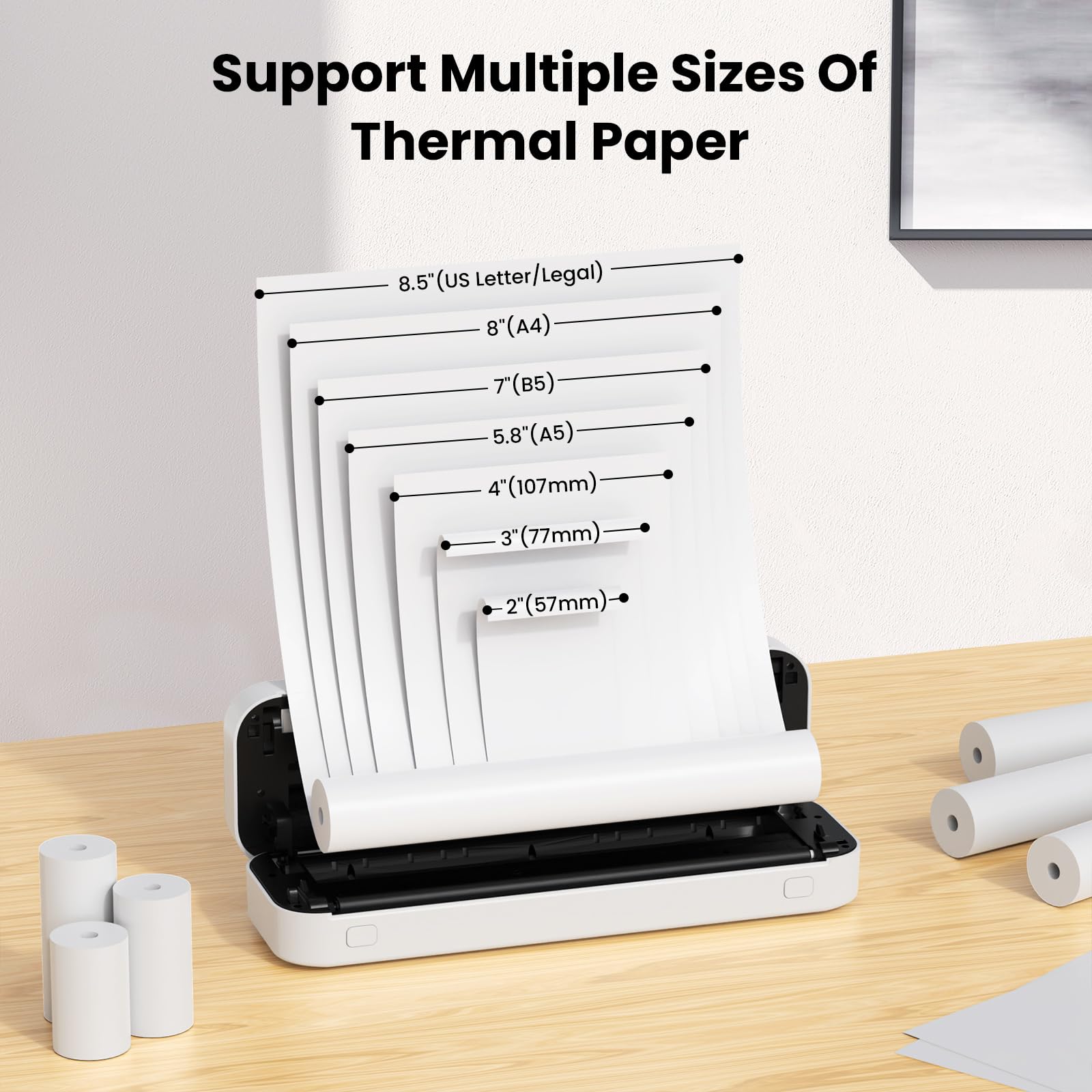 Portable Bluetooth Thermal Printer - 8.5 x 11 Inch US Letter Size, Wireless Mobile Printer for Android, iOS & Laptop | Inkless Travel Printer for Office, Car, School | Perfect for Business Trips, Home Office & On-the-Go Printing