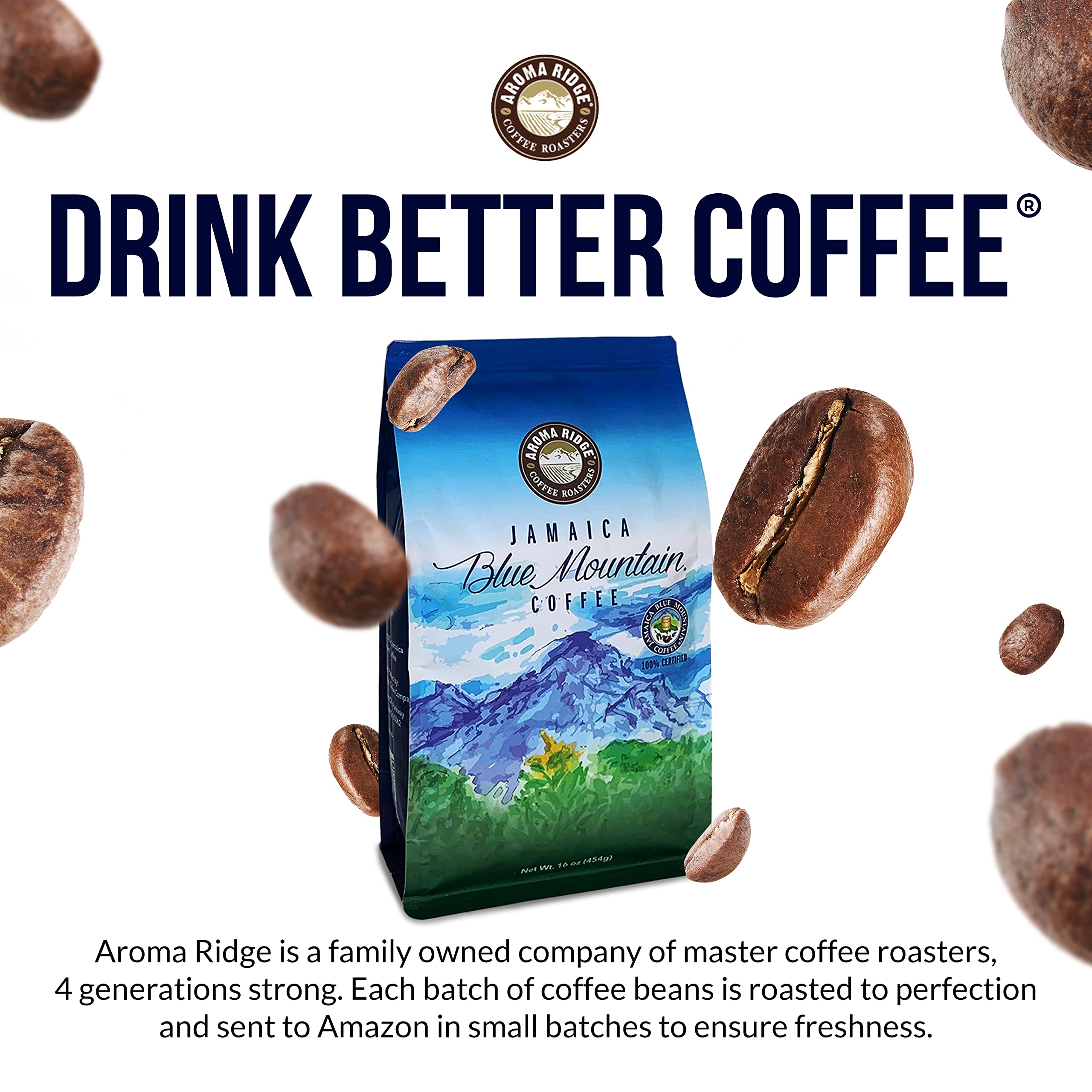 Premium Jamaica Blue Mountain Ground Coffee - 1 LB Medium Roast, 100% Authentic Wallenford Certified | Grade 01 with Smooth Milk Chocolate Finish | Perfect for Home Brewing, Office Use & Gourmet Gifts | Aroma Ridge Specialty Coffee