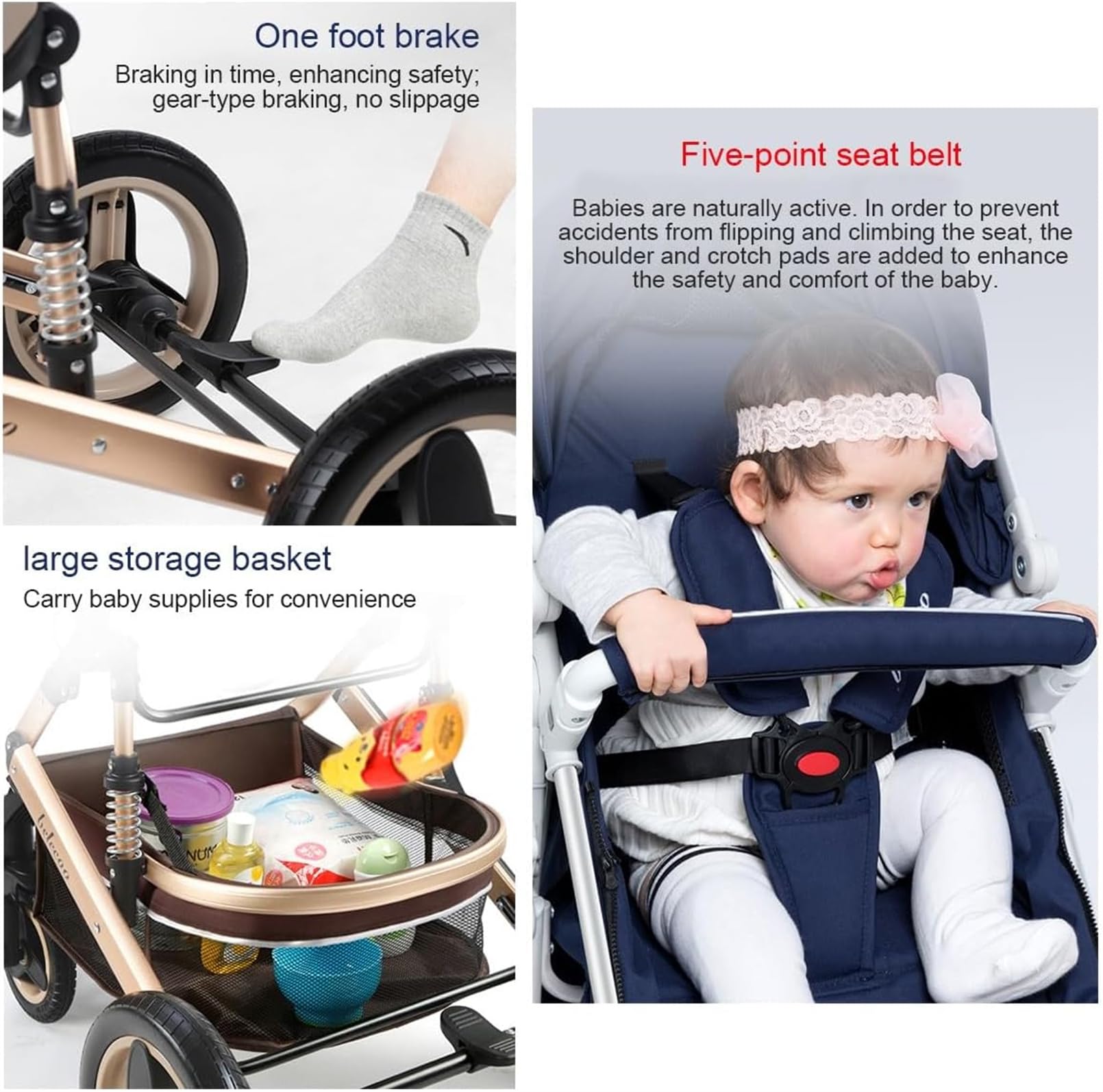 2 in 1 Baby Stroller - Foldable High Landscape Infant Stroller & Reversible Bassinet Pushchair with Adjustable Canopy (Khaki) | Perfect for Newborns, Travel, Shopping & Outdoor Walks