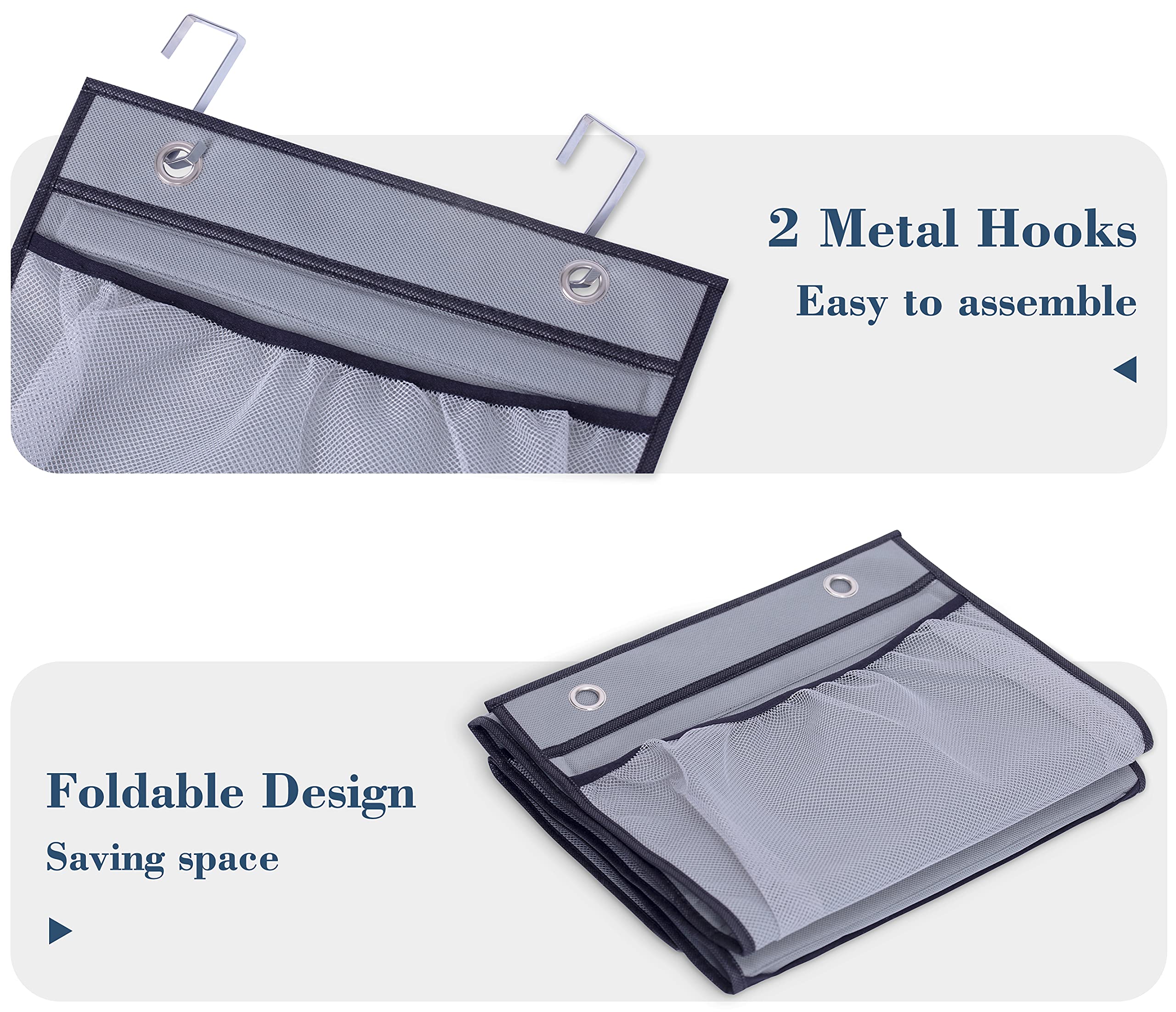 KEETDY Over The Door Hanging Shelves - 5-Pocket Storage Organizer for Closet, Bedroom & Bathroom - Space Saving Solution for Towels, Toys & Accessories - 2 Pack (Grey)