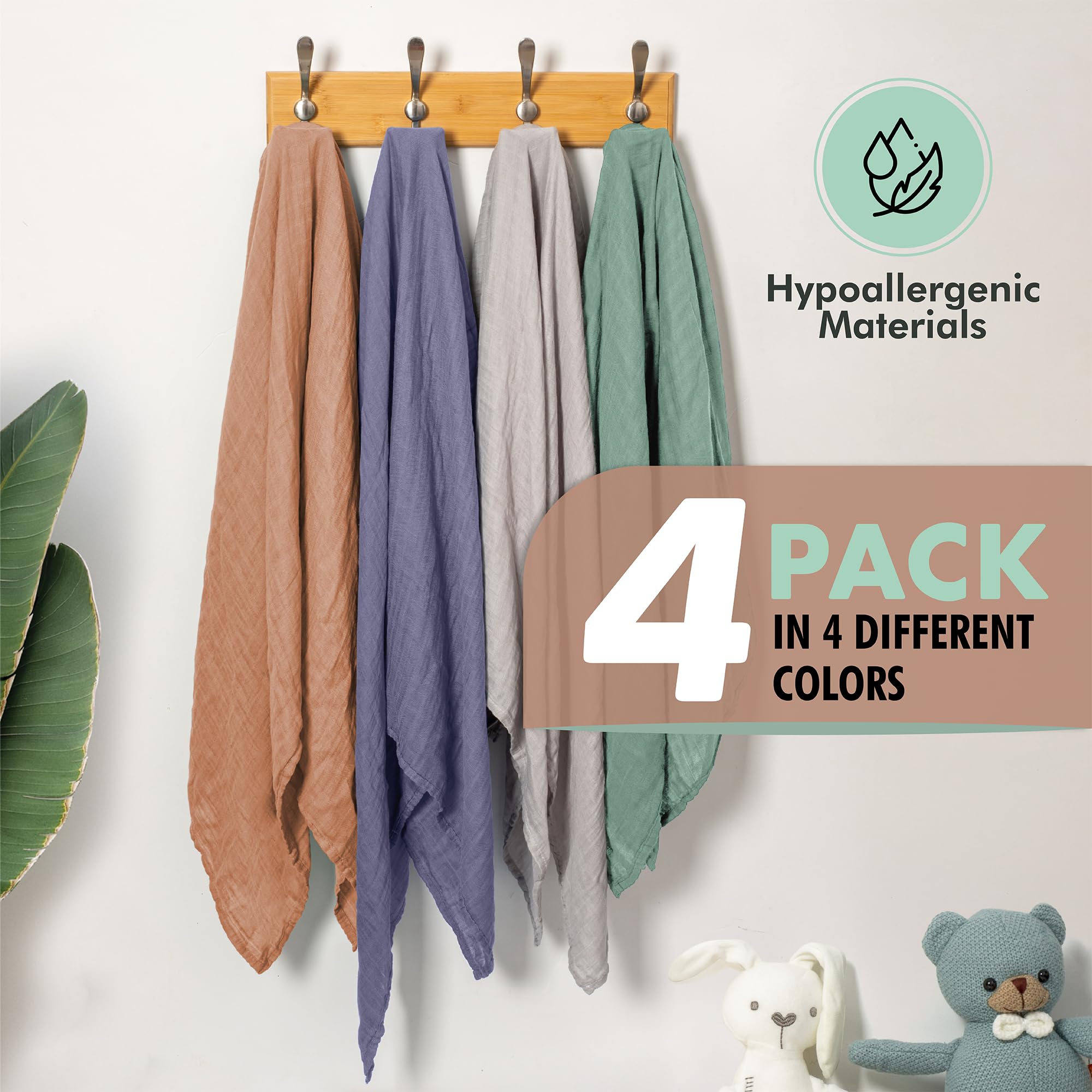 CozyBubs 4-Pack Organic Muslin Swaddle Blankets for Newborns - Soft Baby Swaddle Wraps for Boys & Girls - Breathable & Lightweight for Nursery, Stroller & Travel