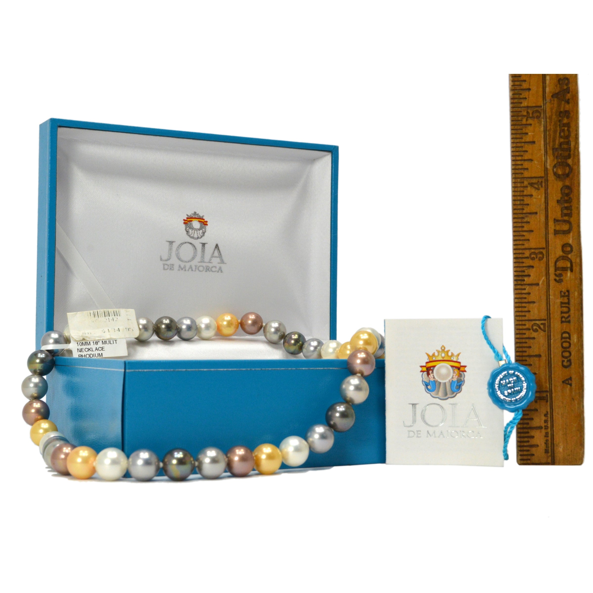 Man Made Pearl Necklace 18 Inch - Multicolored Pearls with Rhodium Clasp | Elegant Jewelry Gift for Women, Perfect for Weddings & Special Occasions