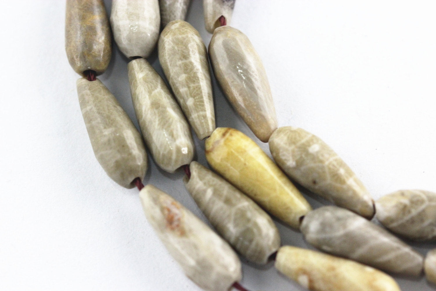 Fossil Coral Faceted Teardrop Beads 6x16mm - 15.5 Inch Strand for Jewelry Making, DIY Necklaces & Bracelets - Perfect for Boho, Beach & Summer Fashion Accessories