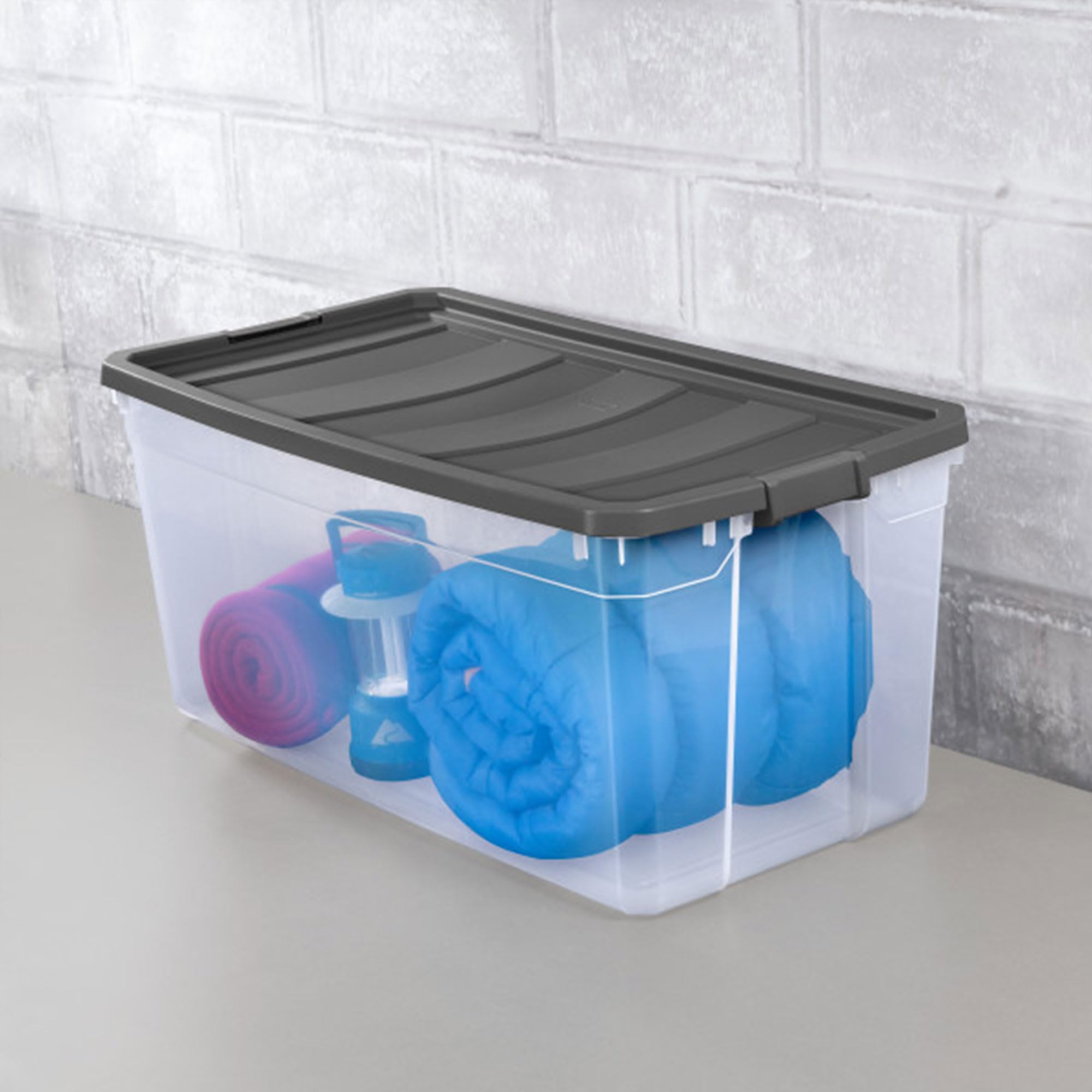Sterilite 6-Pack Modular Stacker Box - Clear Plastic Storage Bins with Secure Latching Lids (200 Quart) - Perfect for Home Organization, Garage Storage & Closet Decluttering