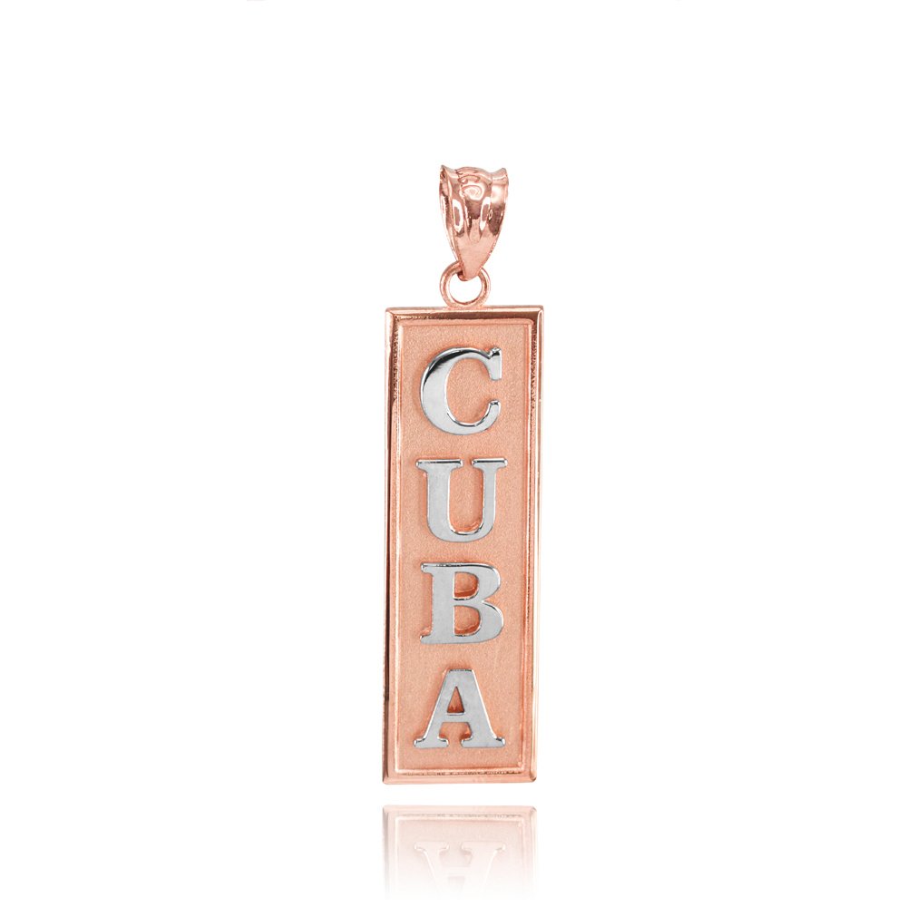 14K Two-Tone Rose Gold Polished CUBA Bar Charm Pendant Necklace for Women - Elegant Layering Piece for Date Night & Special Occasions