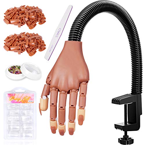 HoMove Flexible Nail Practice Hand - Professional Acrylic Nail Training Mannequin with 300 False Tips & File | Perfect for DIY Manicure, Salon Training & Nail Art Practice at Home