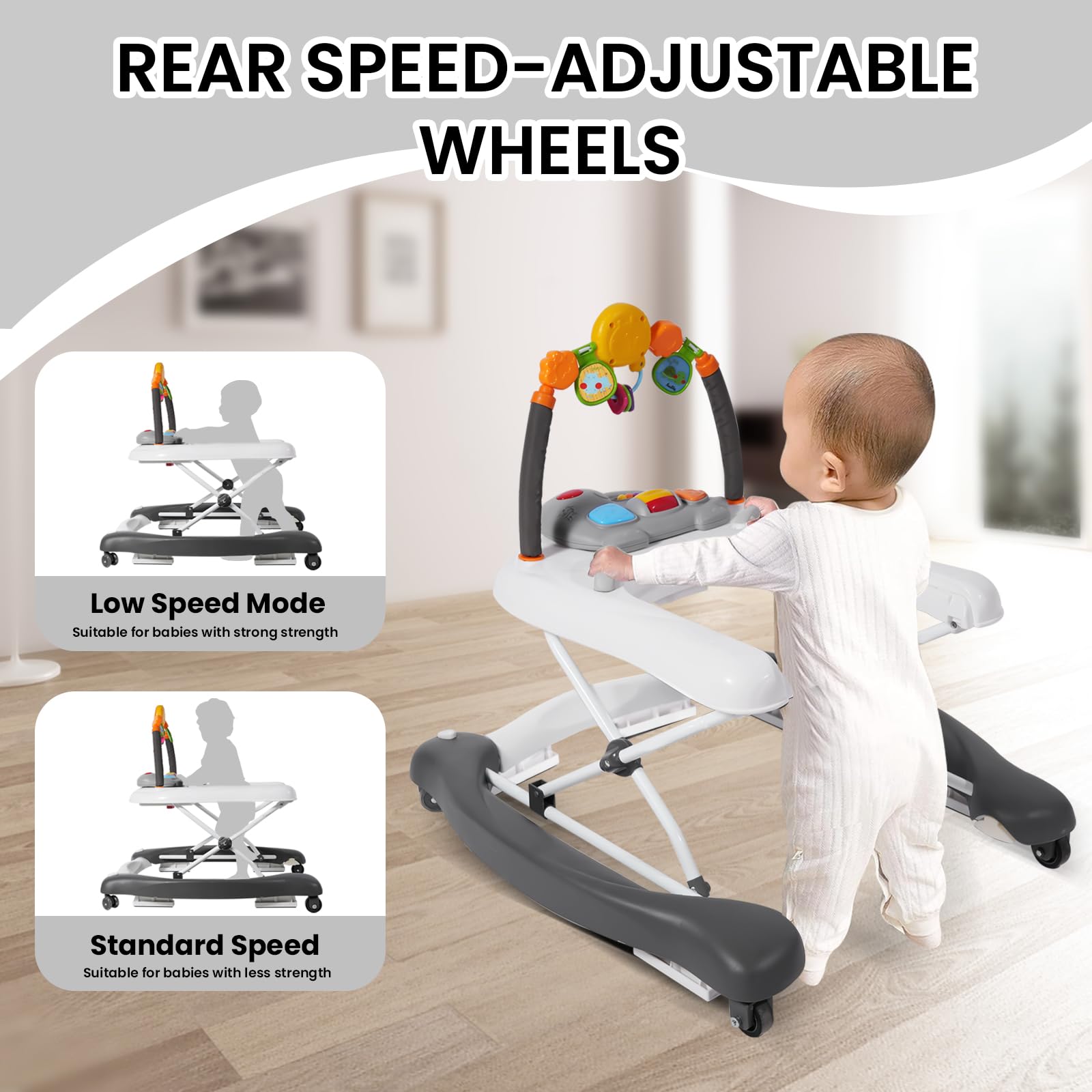 5-in-1 Foldable Baby Walker with Bouncer, Adjustable Height & Removable Tray - Interactive Learning Toy with Music for Infants 6-18 Months - Perfect for First Steps, Playtime & Feeding (Blue/Green) - Ideal for Nursery, Daycare & Home Use