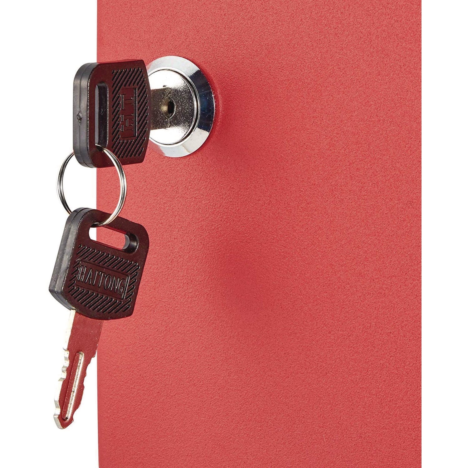 AdirOffice 48-Key Steel Key Cabinet with Secure Key Lock - 7.1 x 3.1 x 10 Inches, Stainless Steel 304 Construction in Red - Perfect for Home, Office, Hotel & School Key Organization