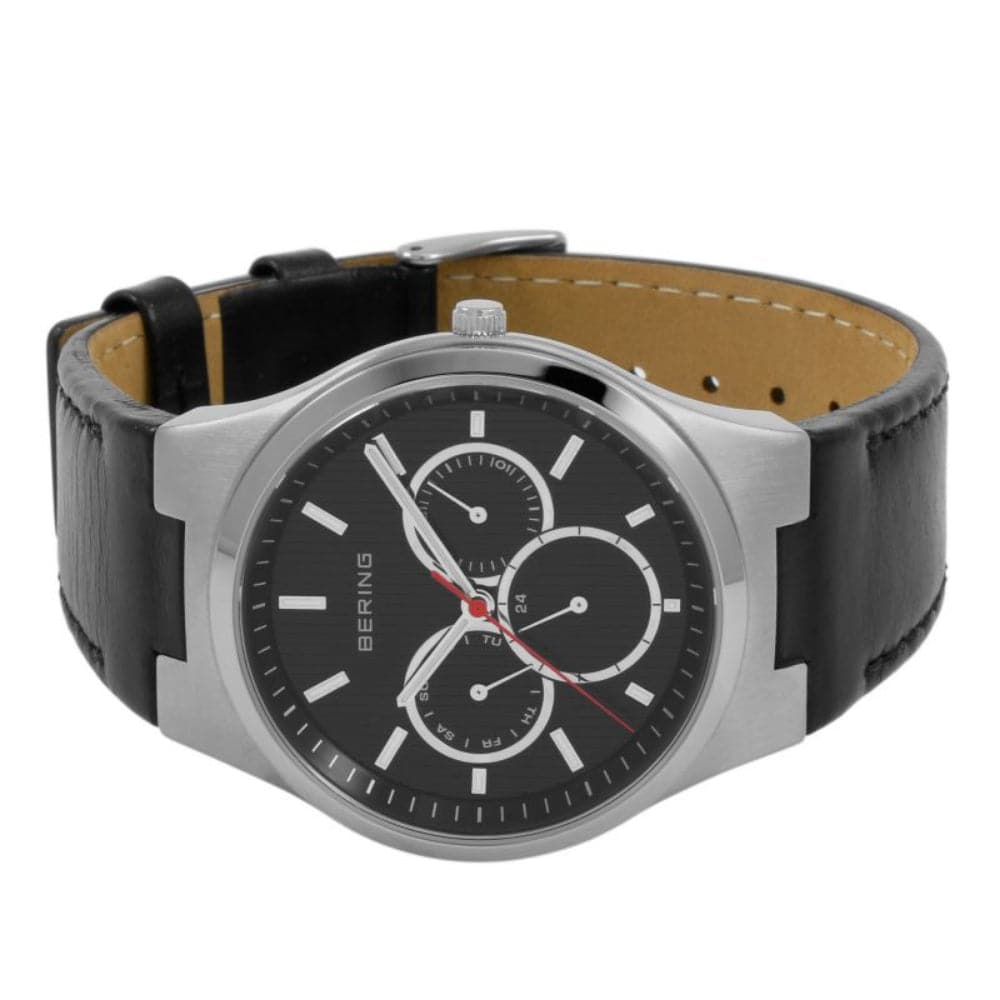BERING CLASSIC 13841-404 Black Leather Strap Men's Watch - Luxury Minimalist Timepiece for Business, Formal & Everyday Wear