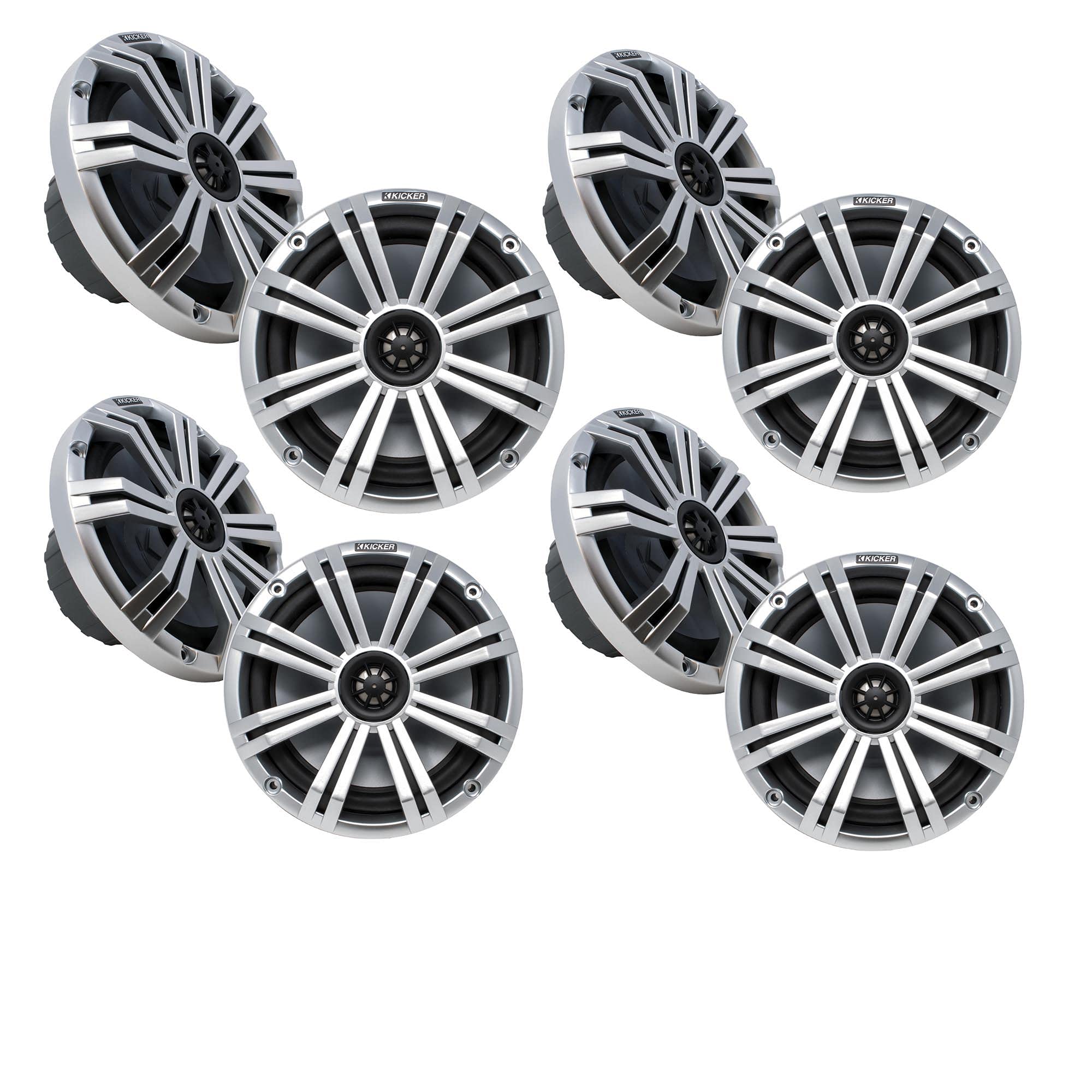 KICKER 8-Inch Silver Marine LED Speakers - 4-Pairs OEM Replacement Speakers for Boats, Yachts & Marine Audio Systems