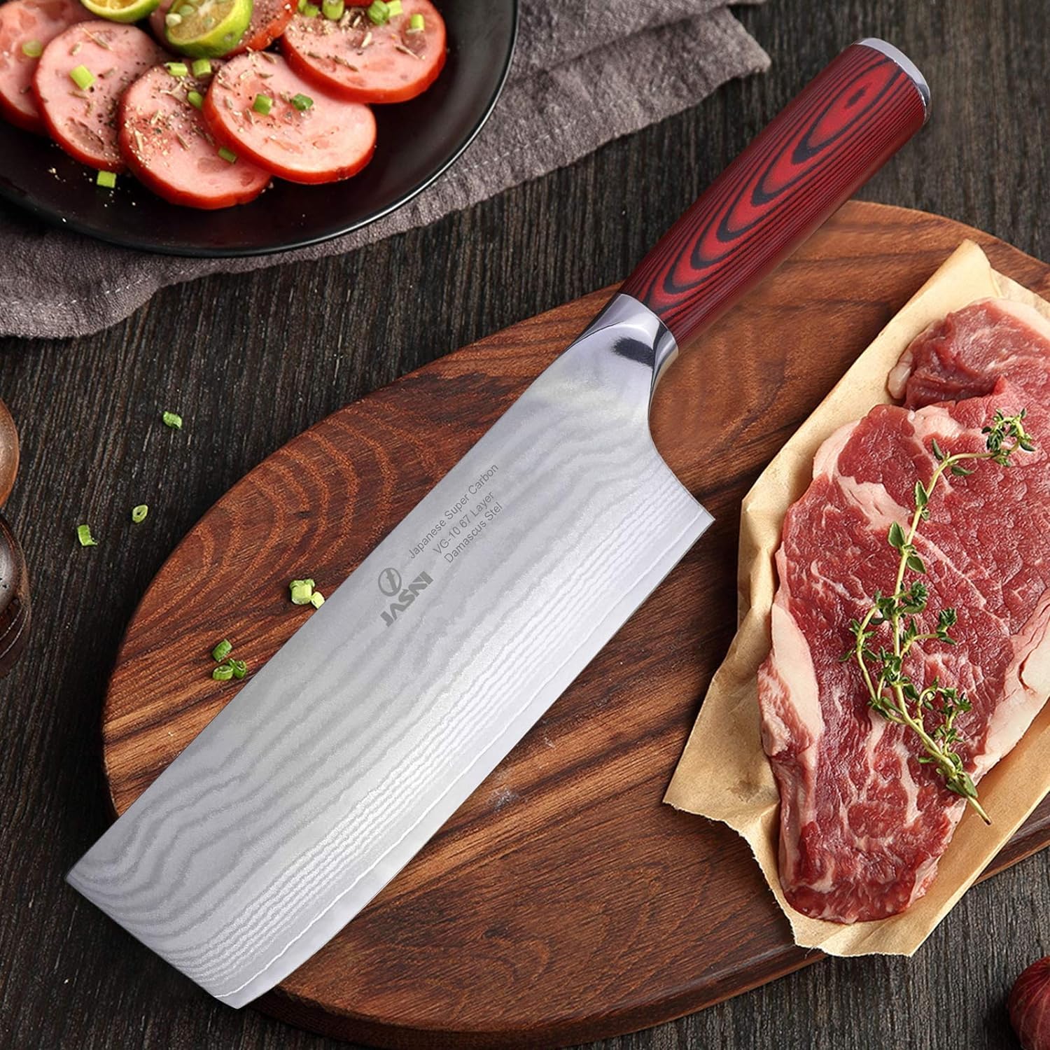 Jasni Professional 7-Inch Japanese Nakiri Knife - High Carbon VG10 Damascus Steel, Ultra Sharp 67-Layer Forged Blade - Perfect for Chopping Vegetables, Fruits & Sushi Preparation - Ideal for Home Chefs & Professional Kitchens