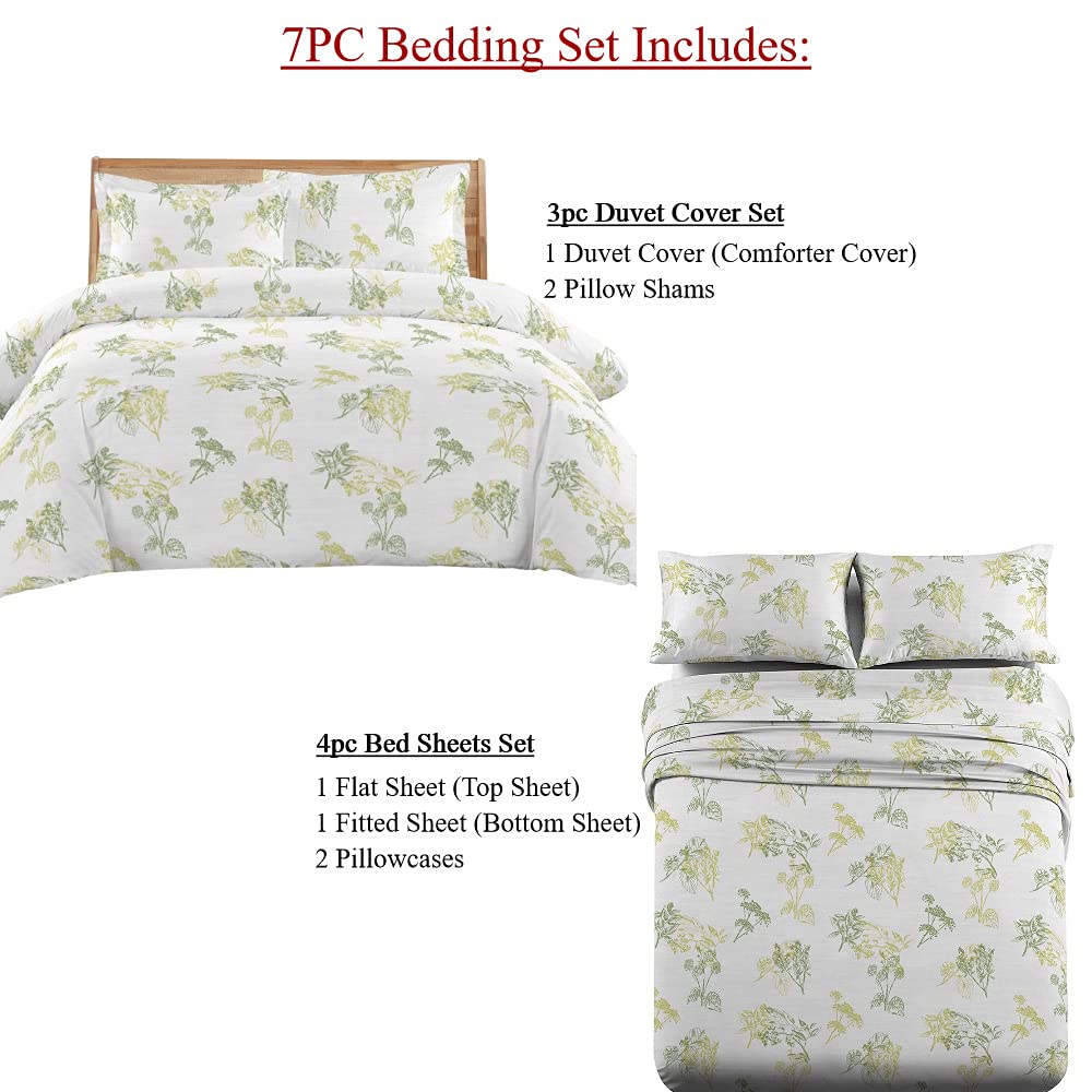 Royal Tradition 7-Piece Heavyweight Flannel Bedding Set - Full Size - Printed Hedgerow Design (Duvet Cover + Sheets) | Cozy Winter Warmth for Bedrooms & Guest Rooms
