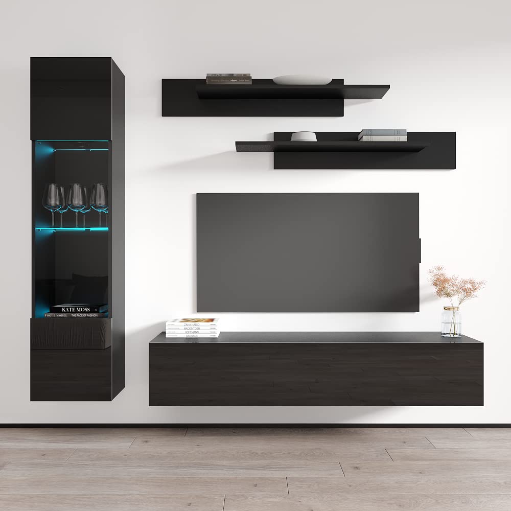 Modern Floating TV Stand with Storage & LED Lights - Wall-Mounted Entertainment Center Console for Bedroom & Living Room - Meble G3 30