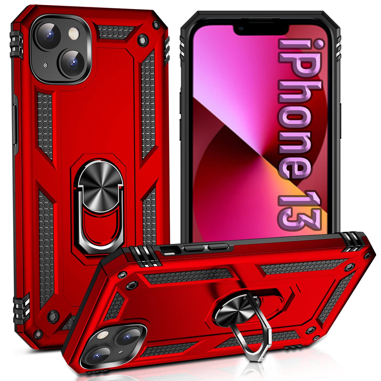 Military Grade iPhone 13 Case with 360° Ring Holder - Heavy Duty Protection for 6.1