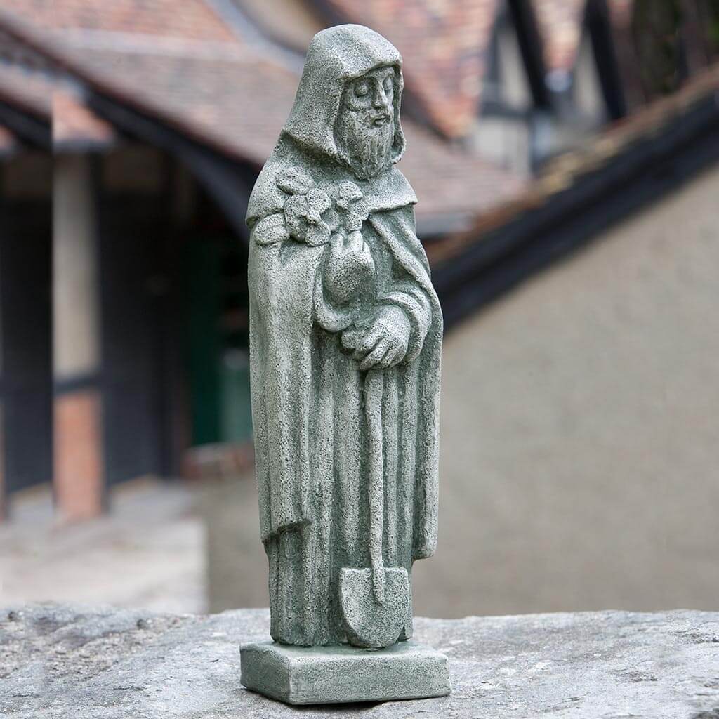 Campania International 14 Inch St. Fiacre Garden Statue - Patron Saint of Gardeners Outdoor Decor for Yard, Patio & Landscaping