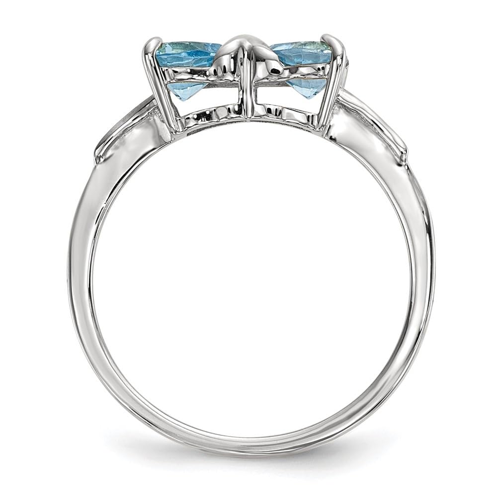 14K White Gold Swiss Blue Topaz Bow Heart Ring (1.1 ct) - Size 7 - Elegant Jewelry for Valentine's Day, Anniversary & Special Occasions