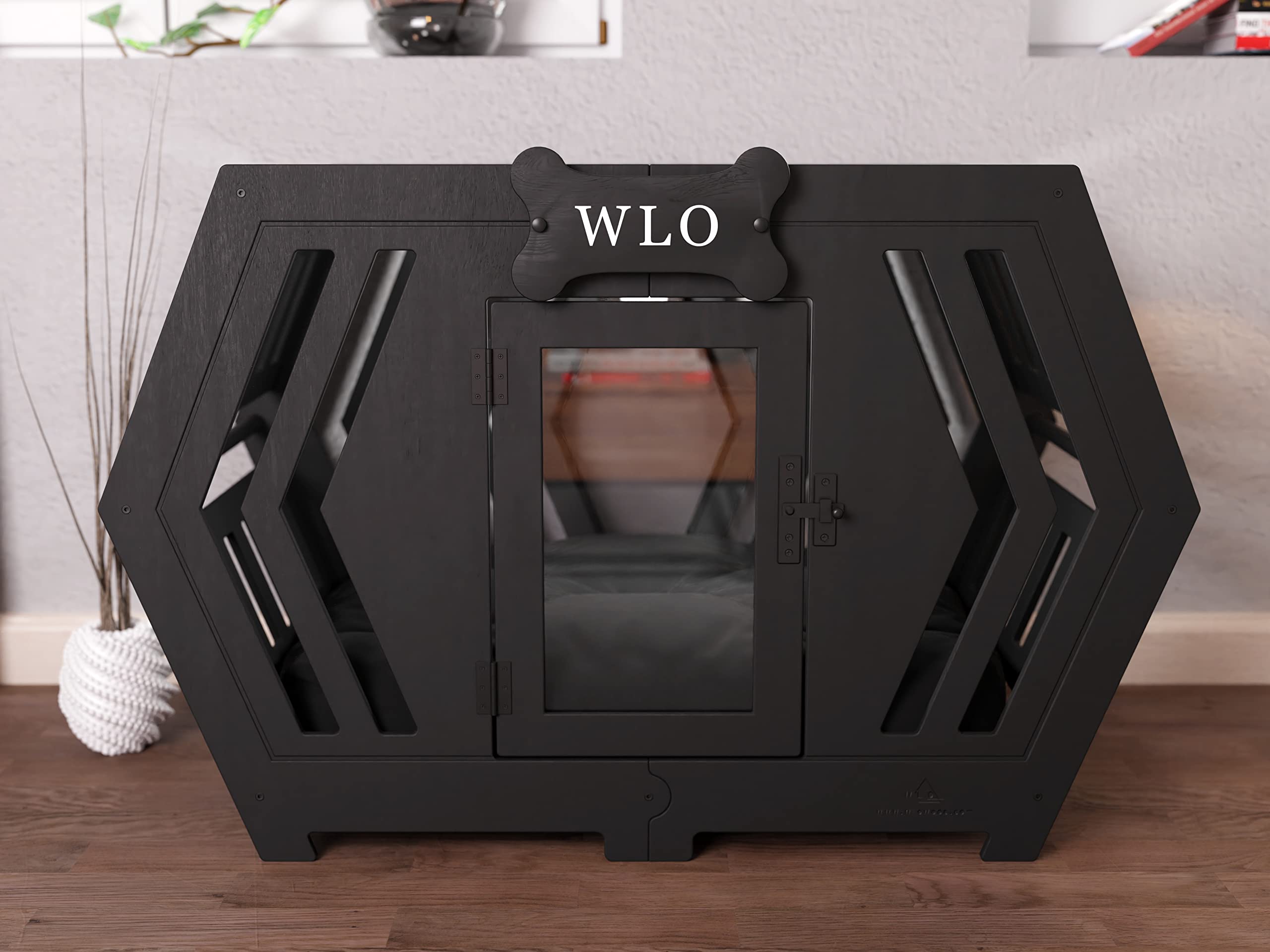Hexxon Modern Wooden Dog Crate & Kennel - Stylish Pet House with Comfortable Dog Bed - Indoor/Outdoor Dog Furniture for Small to Large Breeds - Perfect for Living Room, Bedroom, Patio or Backyard Use