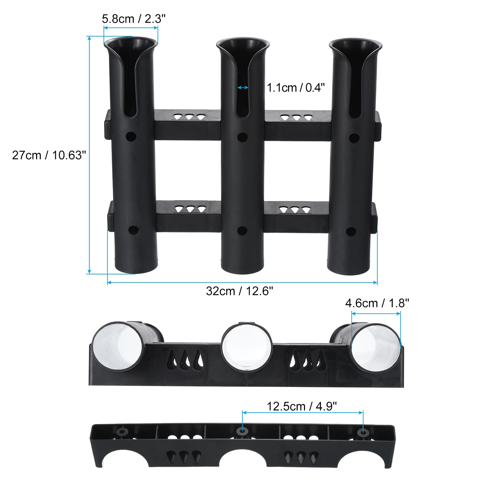 PATIKIL 2-Pack Plastic Fishing Rod Holder Brackets - 3-Link Tube Rod Rack for Wall/Side Mount - Includes Screws for Truck, Kayak & Boat Storage - Durable Black Fishing Pole Organizer for Garage, Dock & Outdoor Use